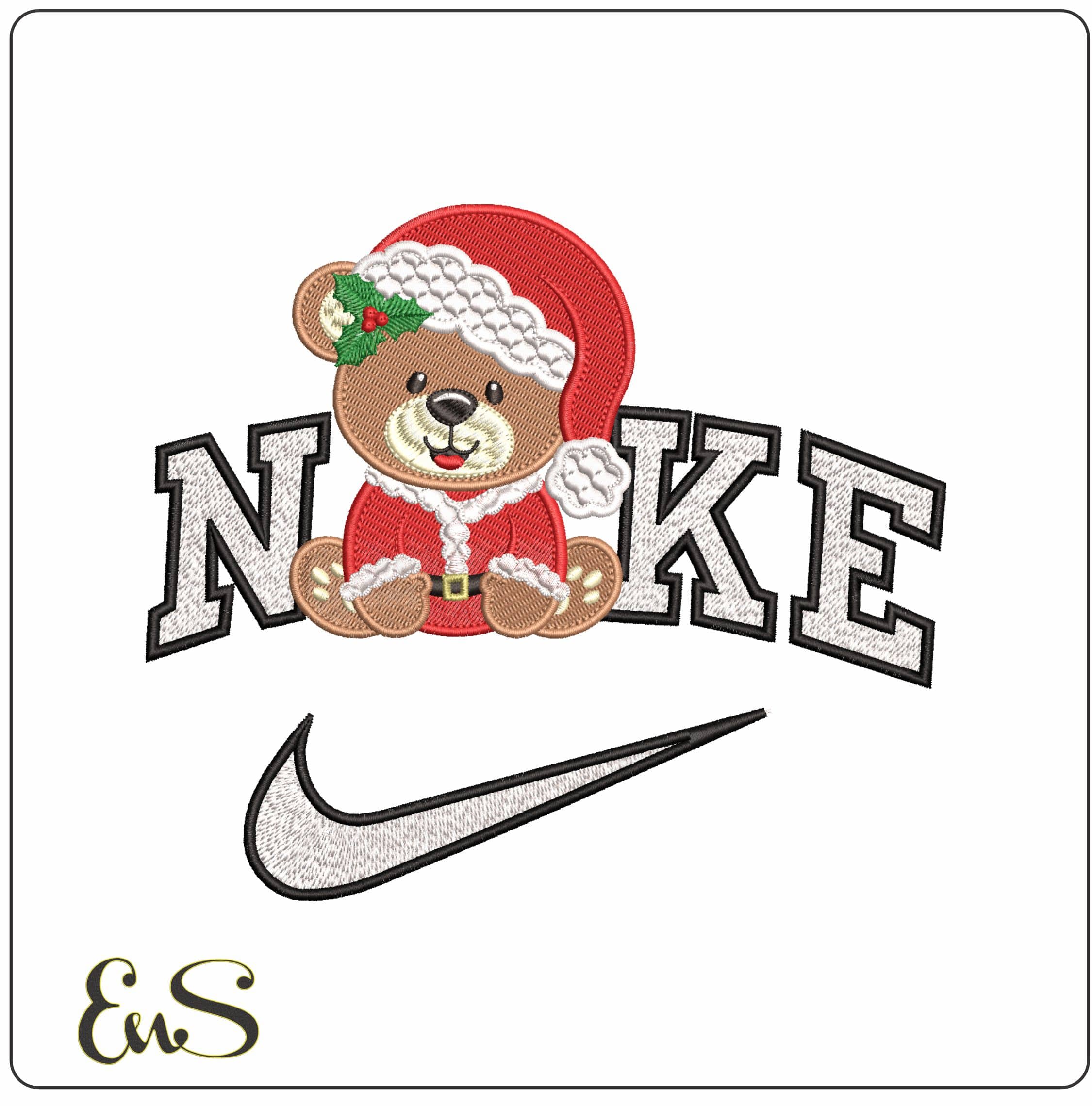 Nike Cute Christmas Teddy Bear Sitting- Elegant embroidery design file - instant download