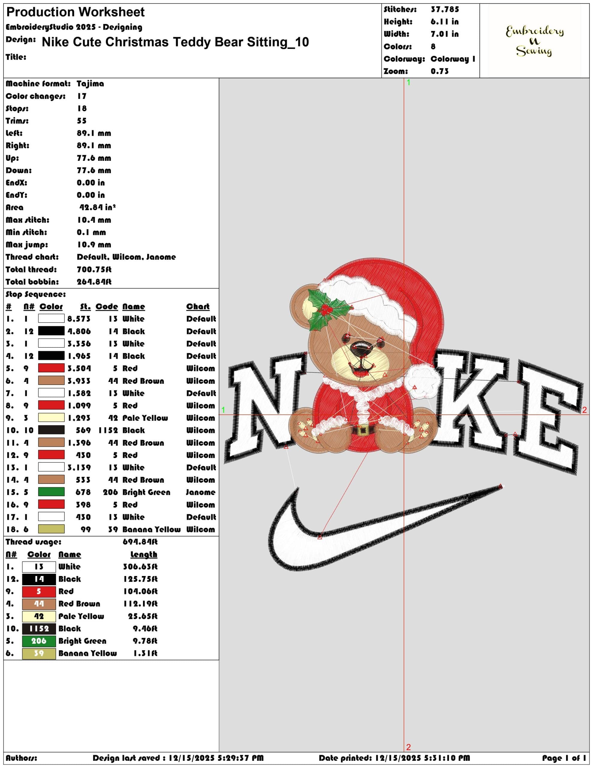 Nike Cute Christmas Teddy Bear Sitting- Elegant embroidery design file - instant download — view 3
