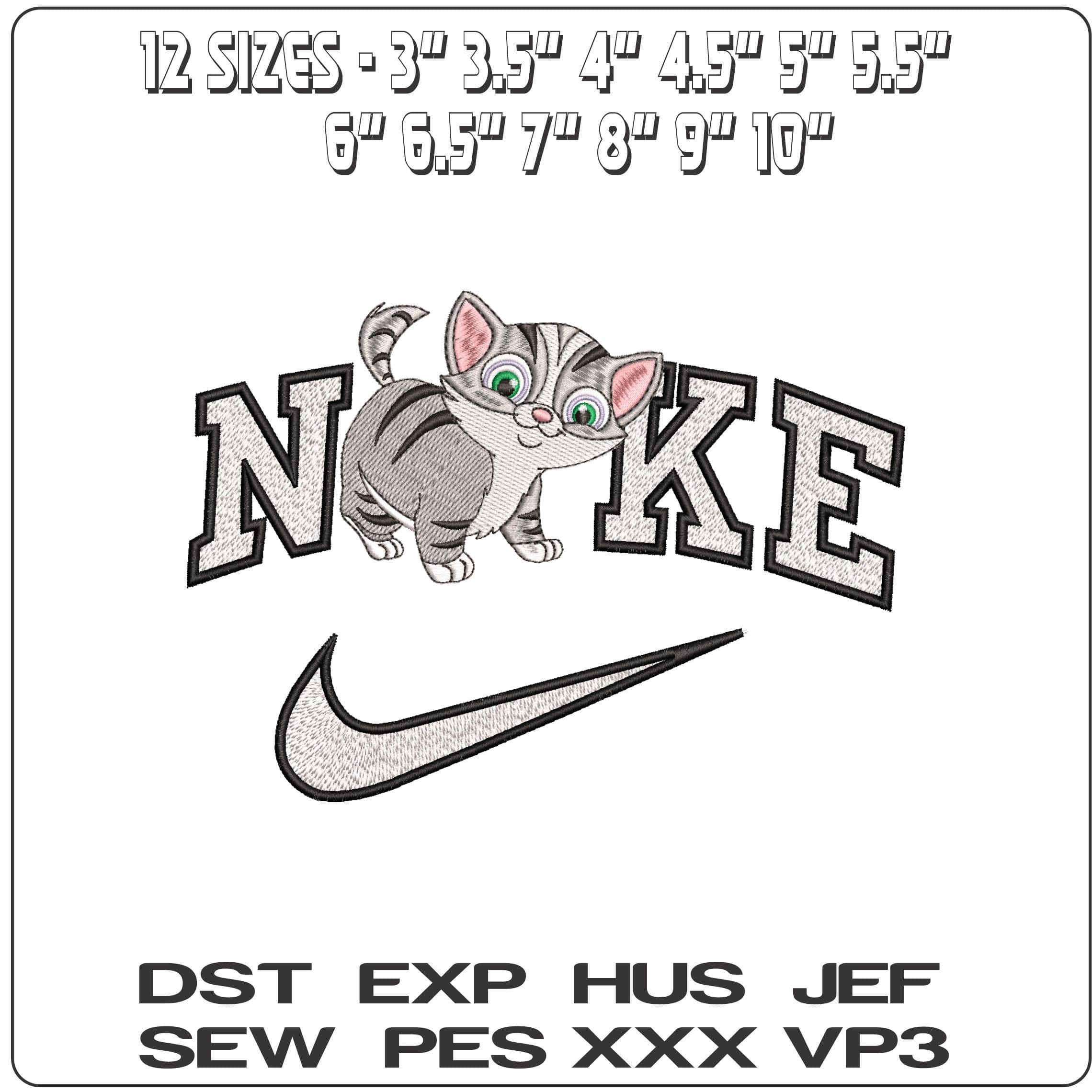 Nike Cute Chubby Kitten- Elegant embroidery design file - instant download — view 2