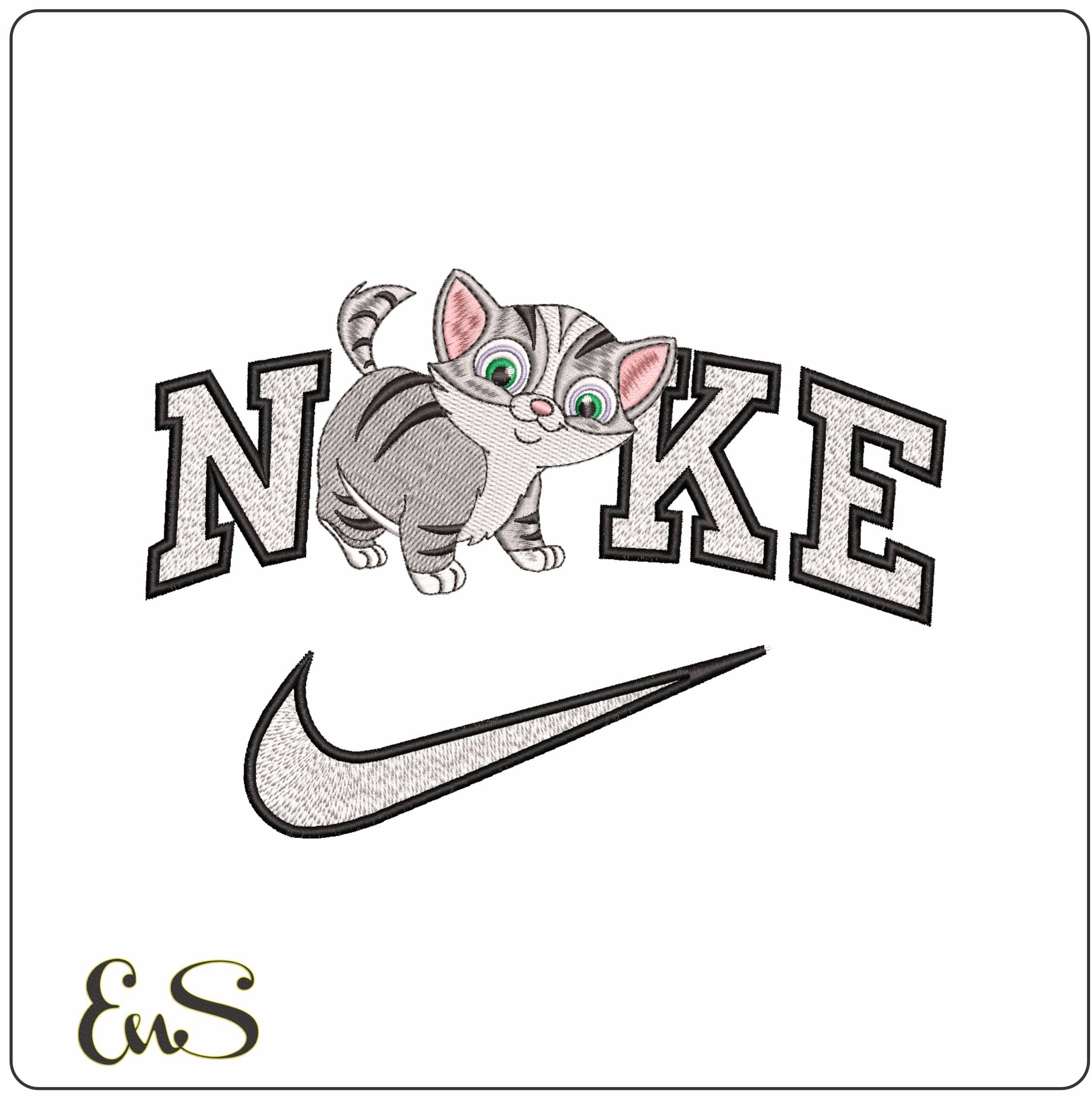 Nike Cute Chubby Kitten- Elegant embroidery design file - instant download