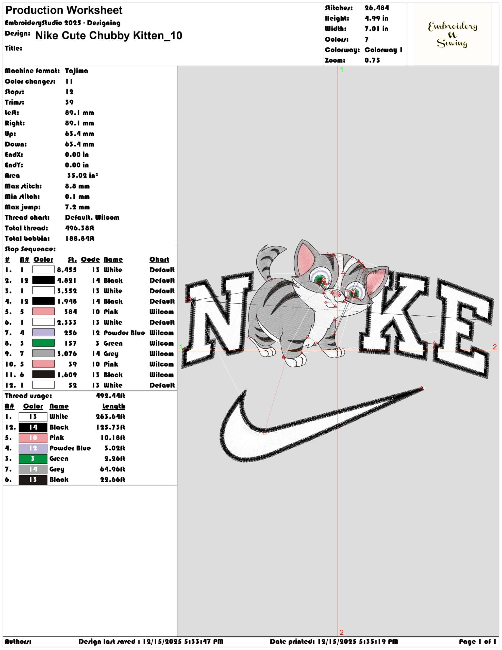 Nike Cute Chubby Kitten- Elegant embroidery design file - instant download — view 3