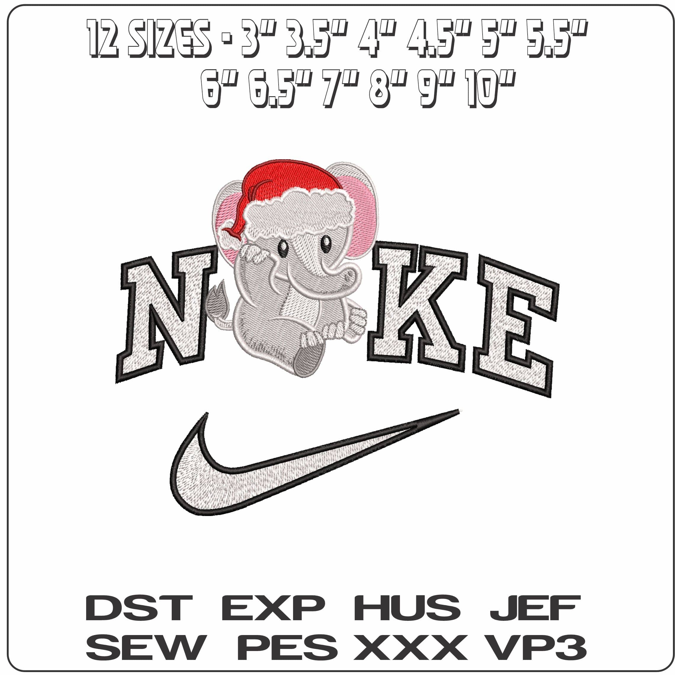 Nike Cute Elephant with Santa Hat- Elegant embroidery design file - instant download — view 2