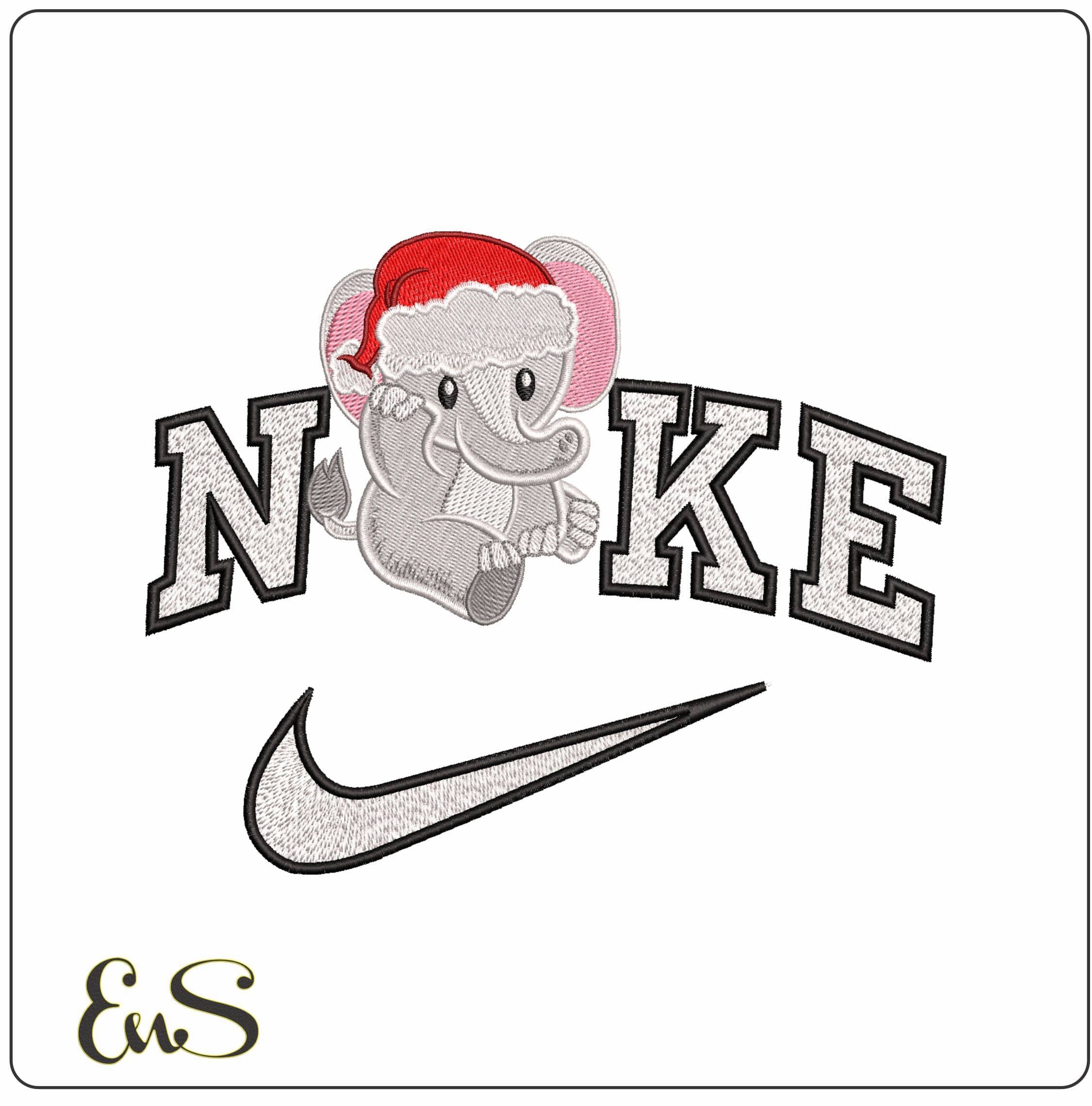 Nike Cute Elephant with Santa Hat- Elegant embroidery design file - instant download