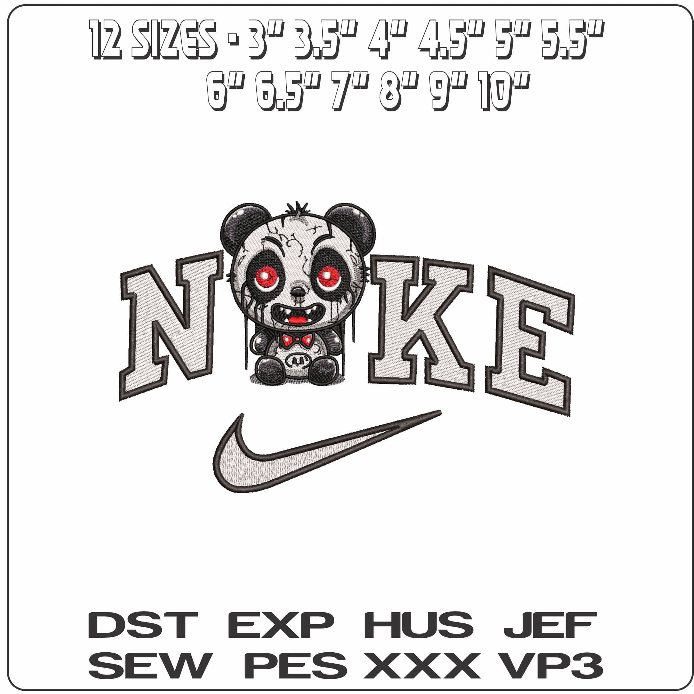 Nike Cute Kawaii Spooky Halloween Panda- Elegant embroidery design file - instant download — view 2