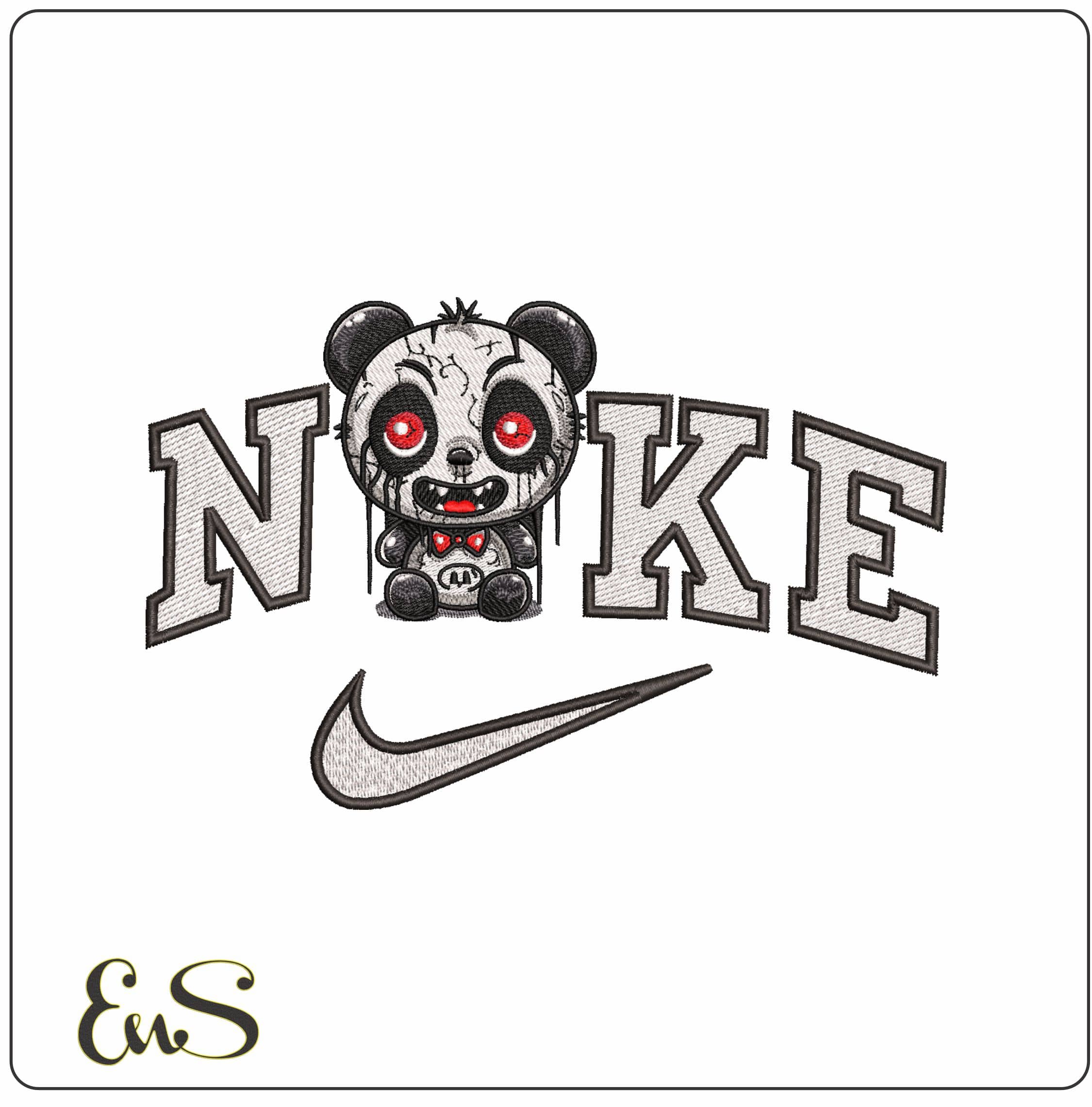 Nike Cute Kawaii Spooky Halloween Panda- Elegant embroidery design file - instant download