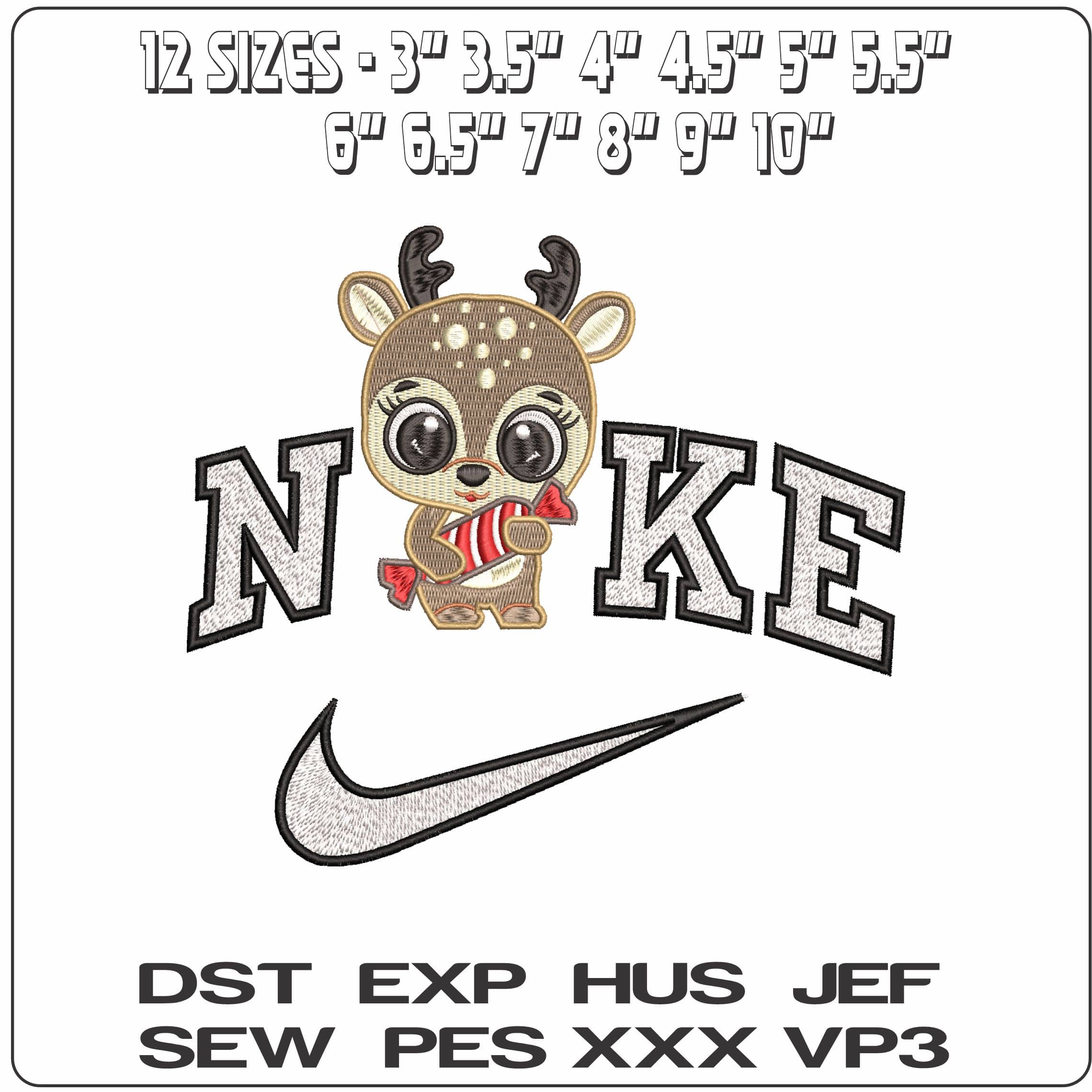 Nike Cute Reindeer with Present- Elegant embroidery design file - instant download — view 2