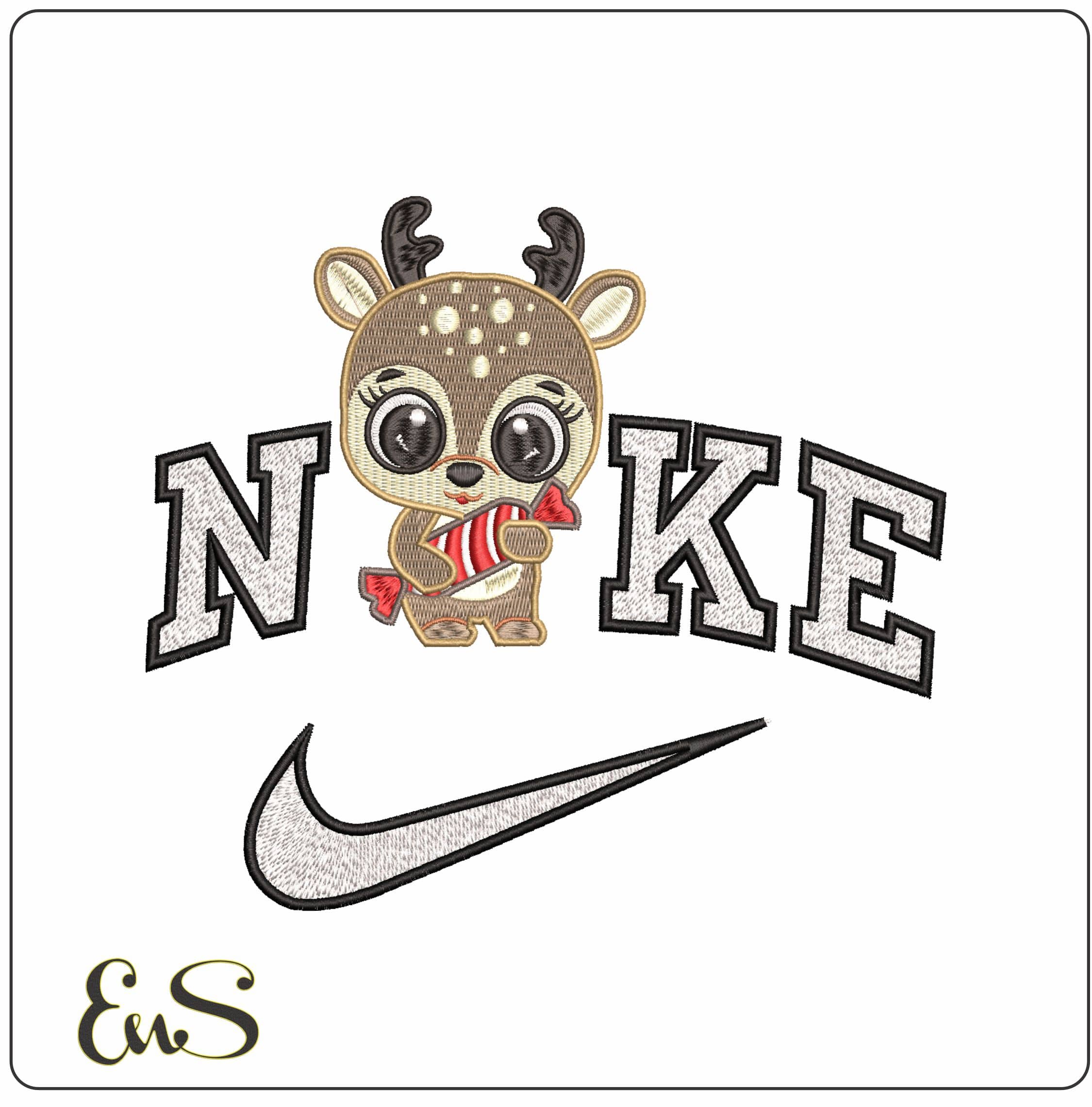 Nike Cute Reindeer with Present- Elegant embroidery design file - instant download