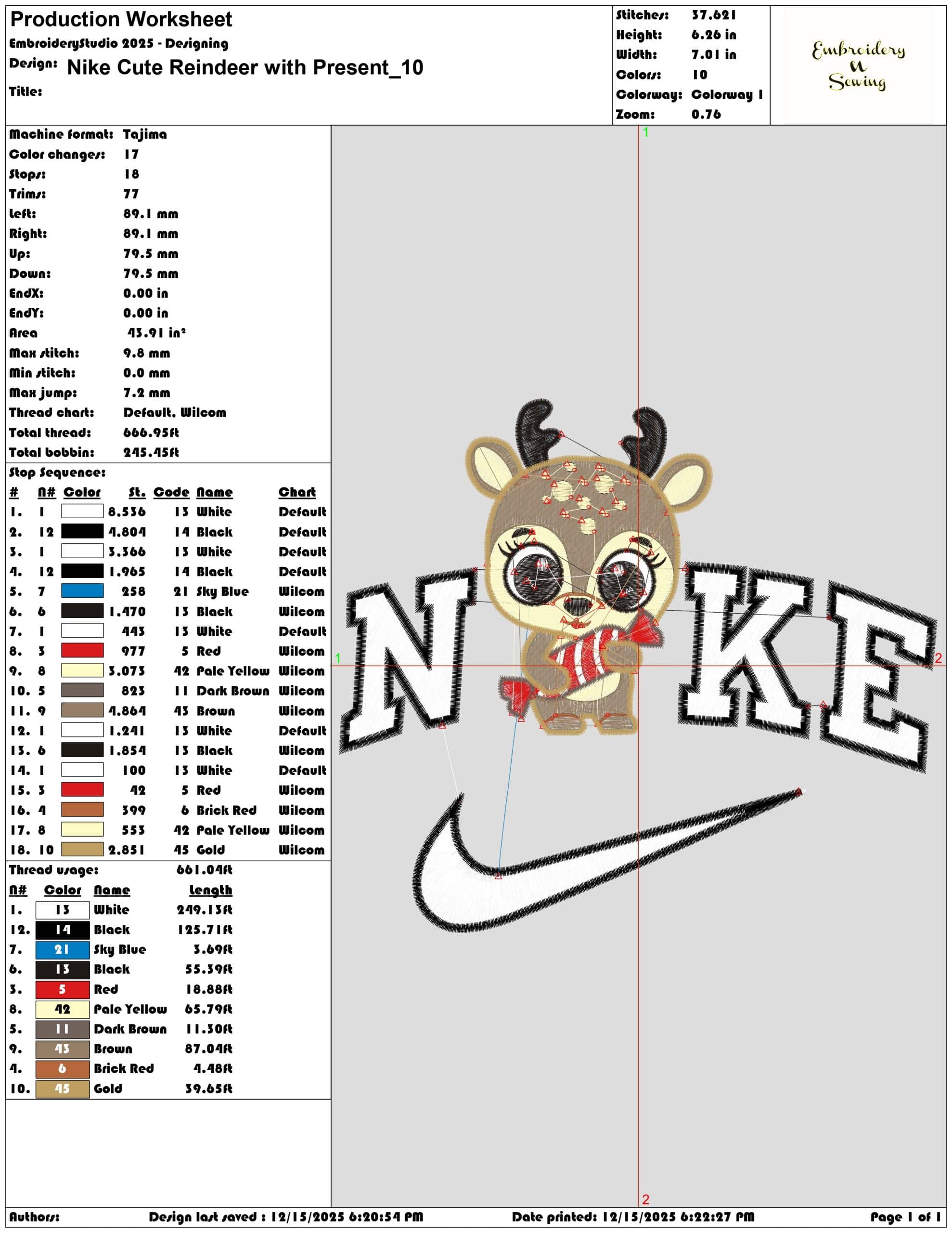 Nike Cute Reindeer with Present- Elegant embroidery design file - instant download — view 3