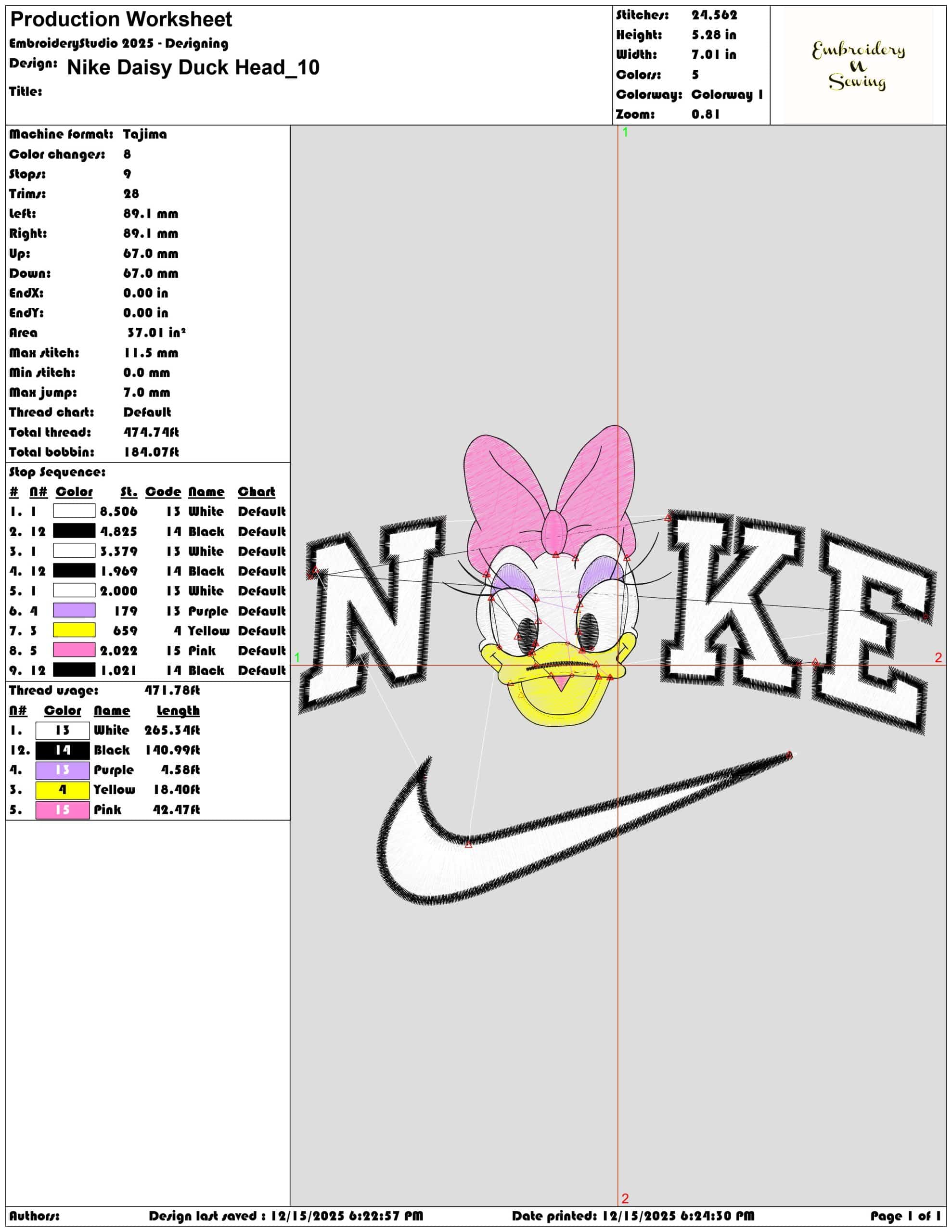 Nike Daisy Duck Head- Elegant embroidery design file - instant download — view 3
