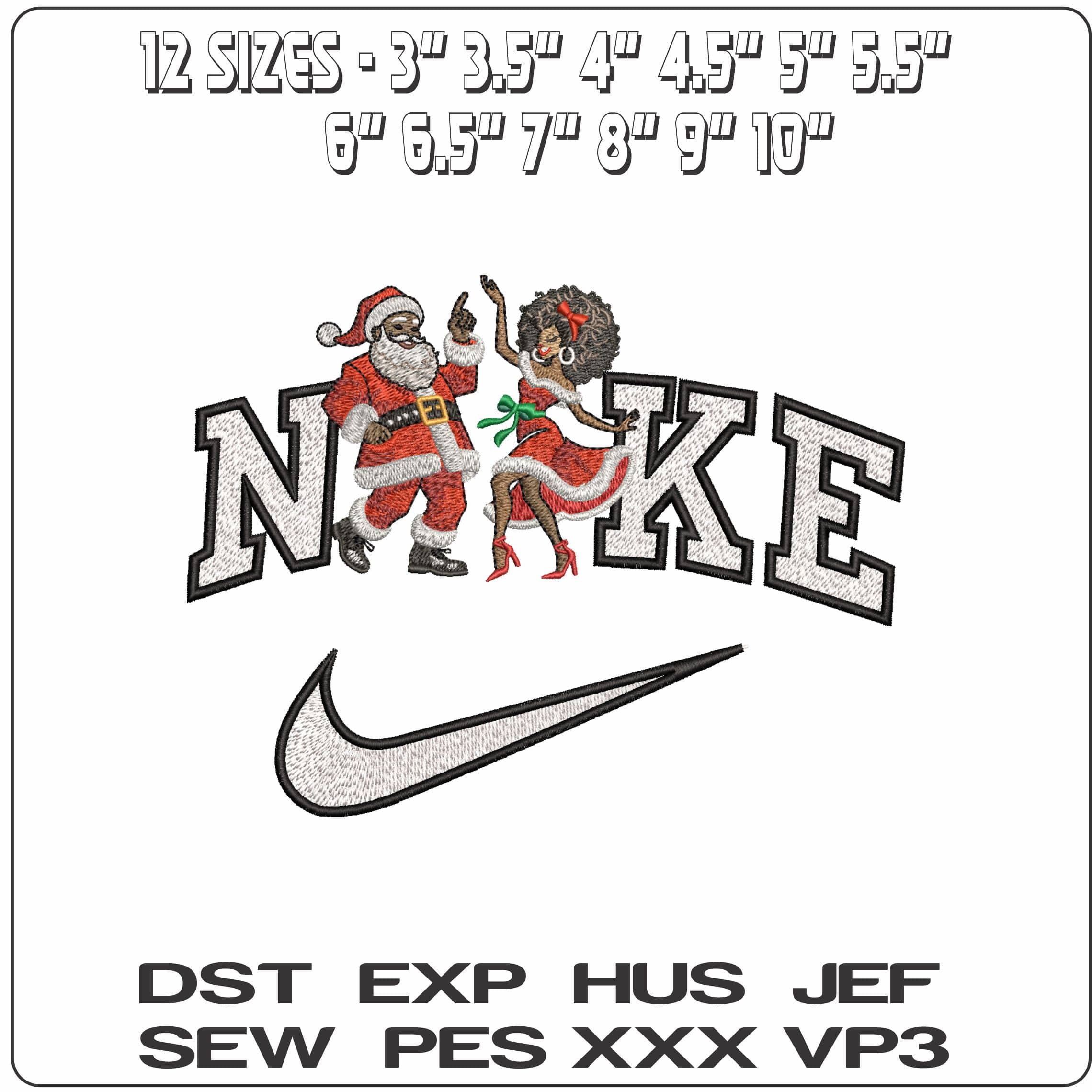 Nike Dancing Black Santa and Lady- Elegant embroidery design file - instant download — view 2