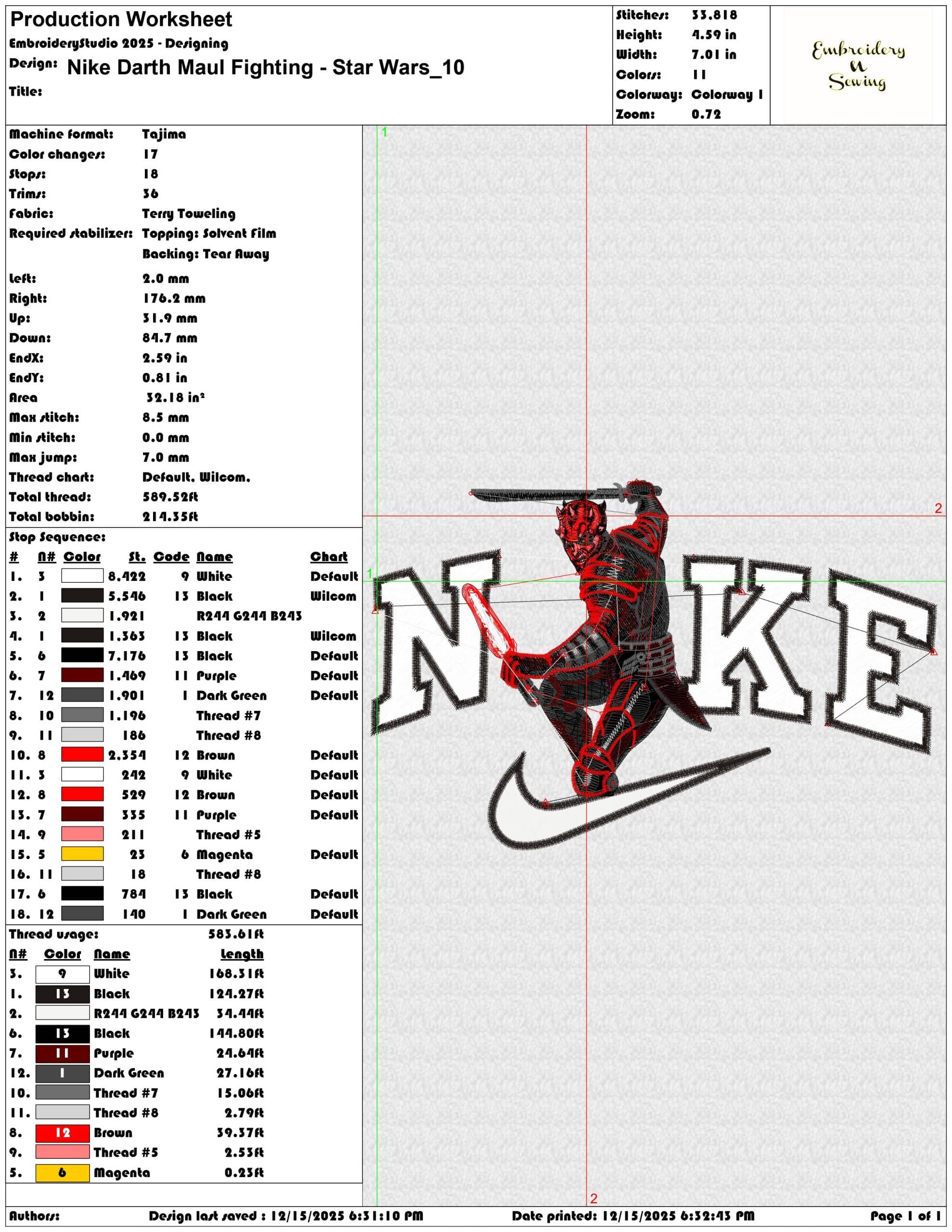 Nike Darth Maul Fighting Star Wars- Elegant embroidery design file - instant download — view 3
