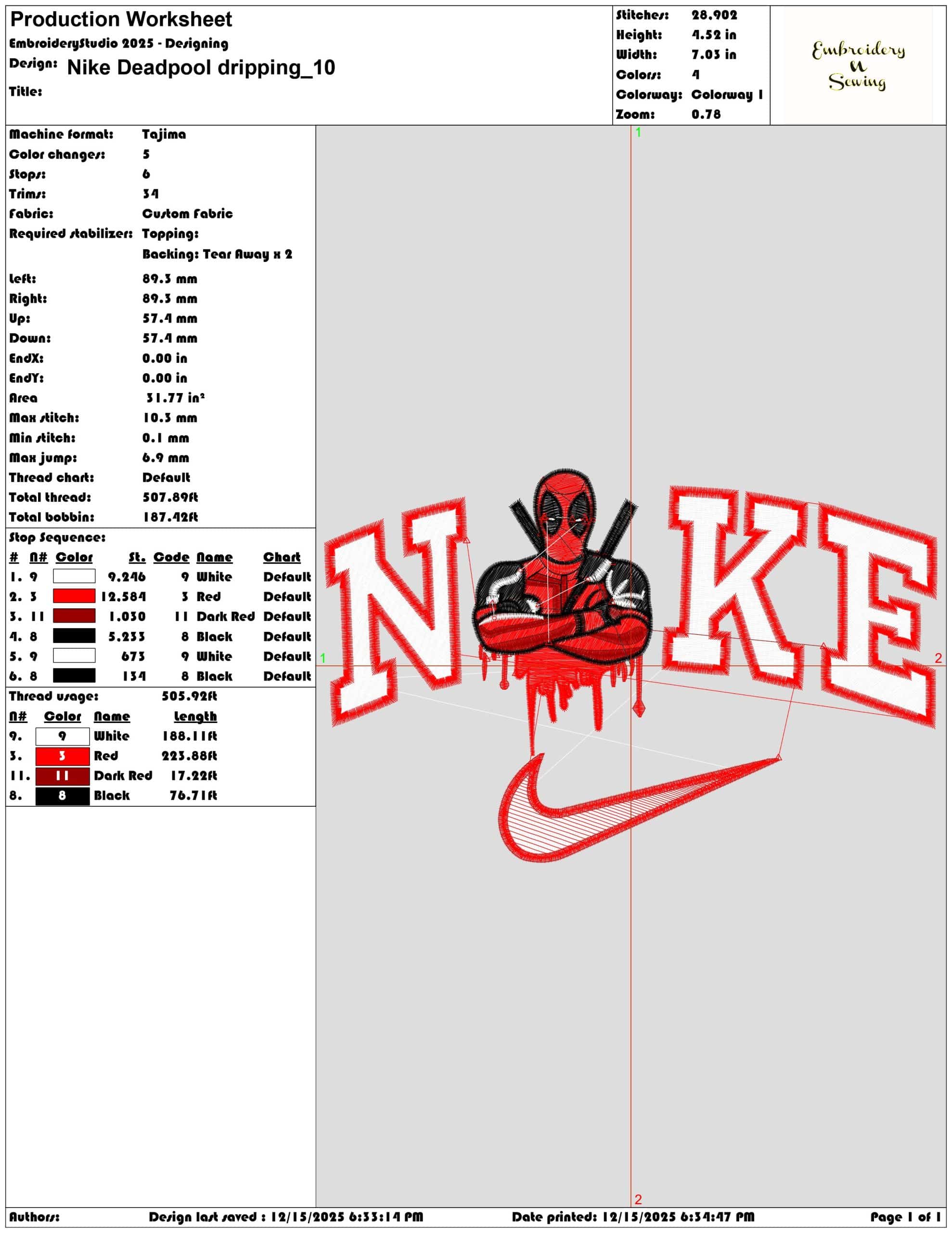 Nike Deadpool dripping- Elegant embroidery design file - instant download — view 3