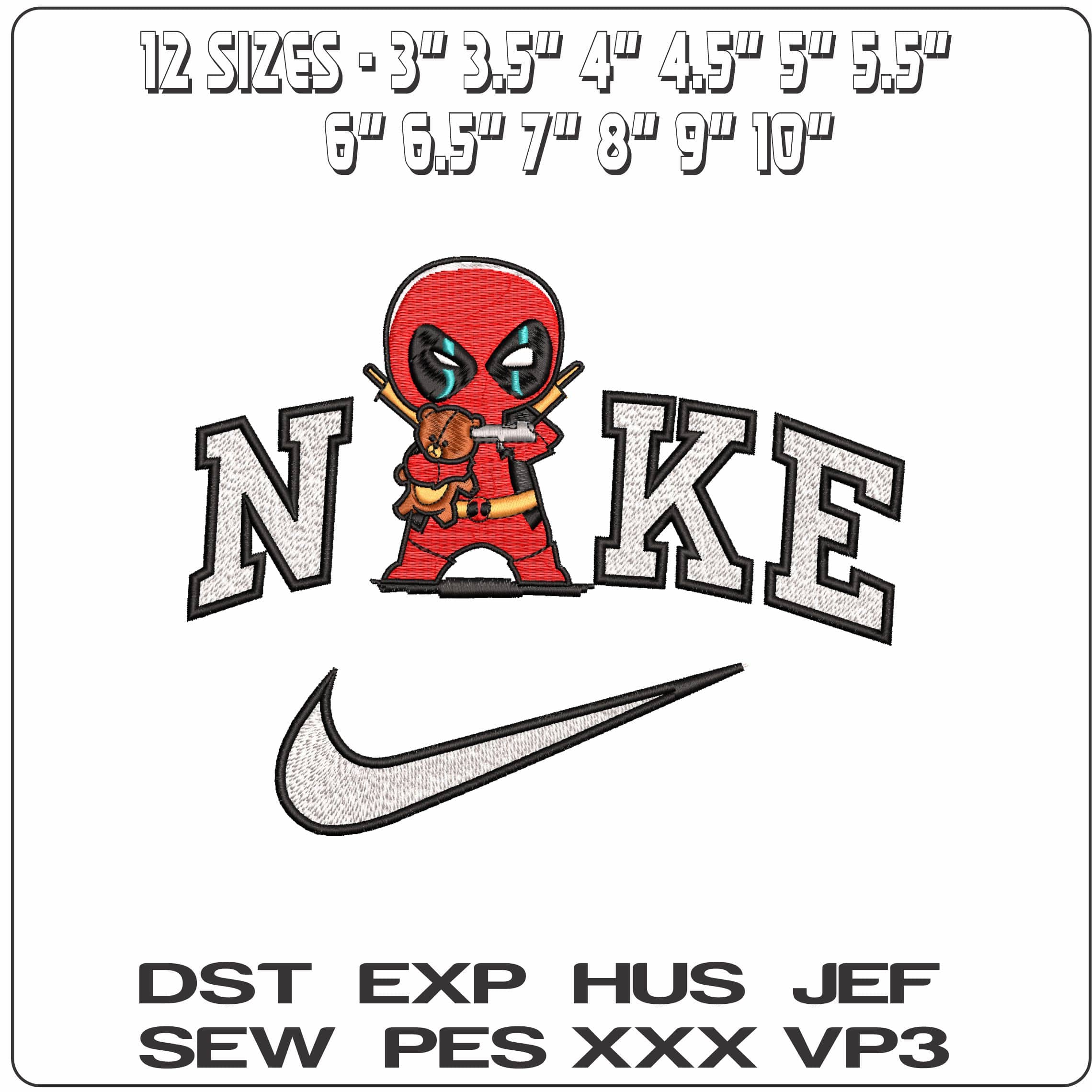 Nike Deadpool with Teddy- Elegant embroidery design file - instant download — view 2