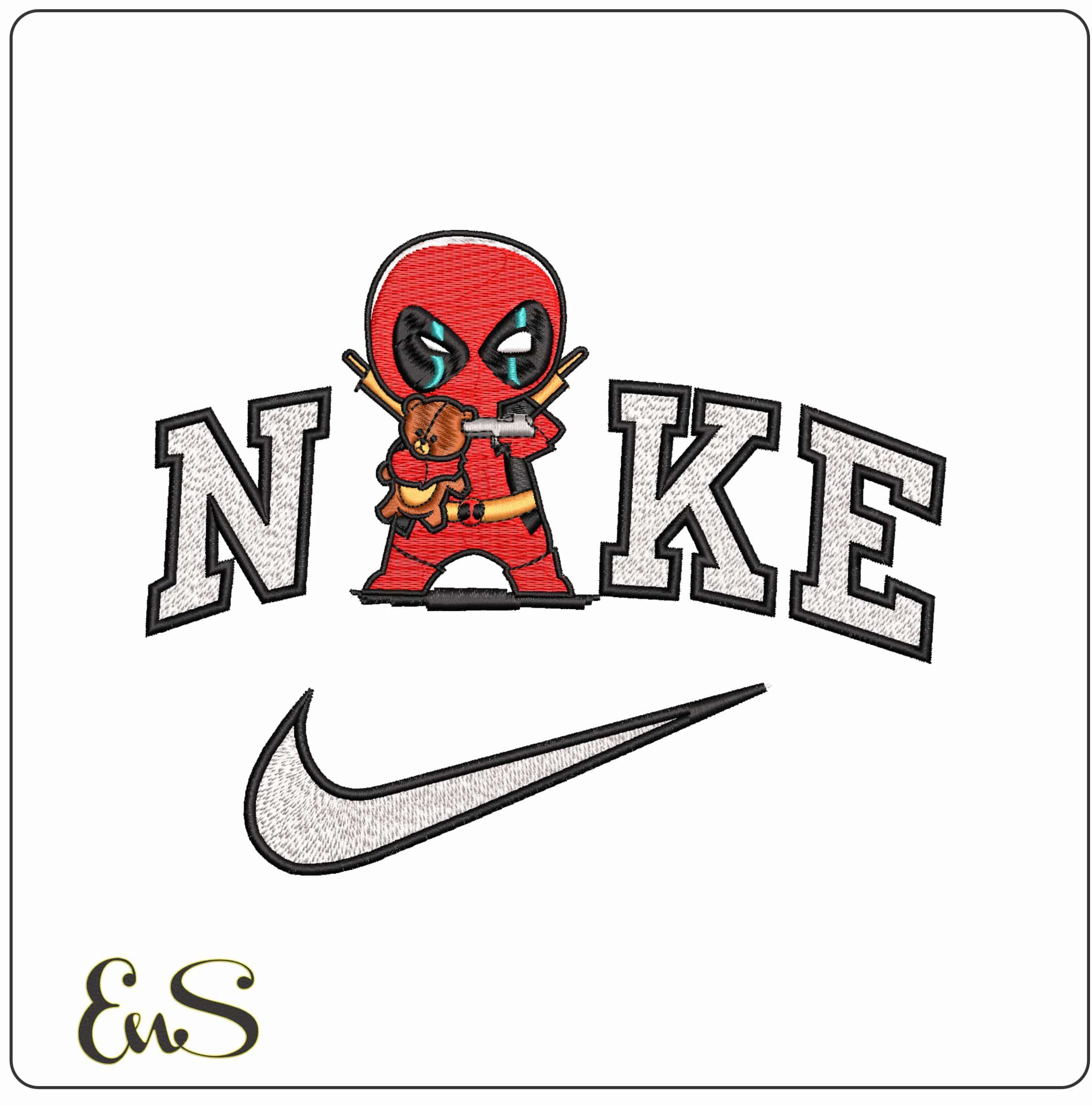 Nike Deadpool with Teddy- Elegant embroidery design file - instant download