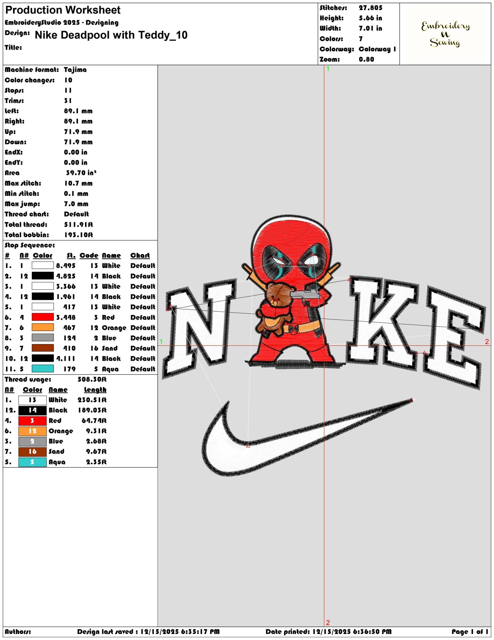 Nike Deadpool with Teddy- Elegant embroidery design file - instant download — view 3