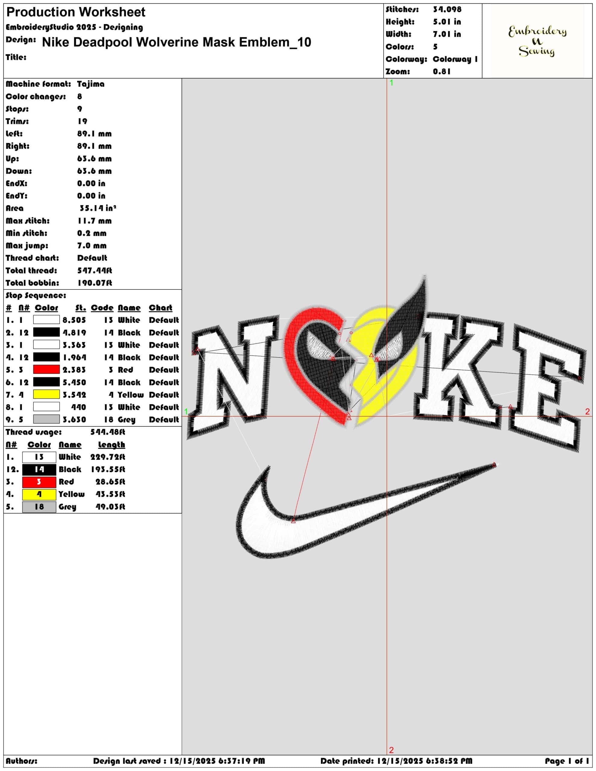 Nike Deadpool Wolverine Mask Emblem- Elegant embroidery design file - instant download — view 3