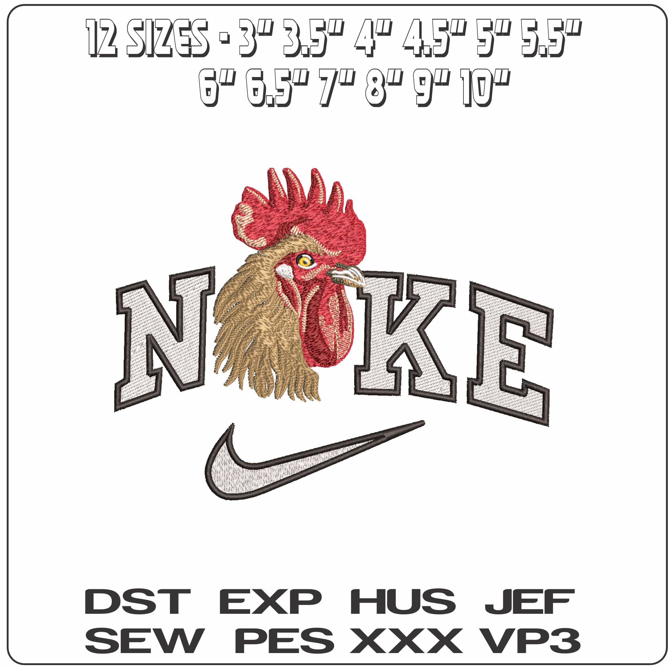 Nike Detailed Rooster Head - Elegant embroidery design file - instant download — view 2