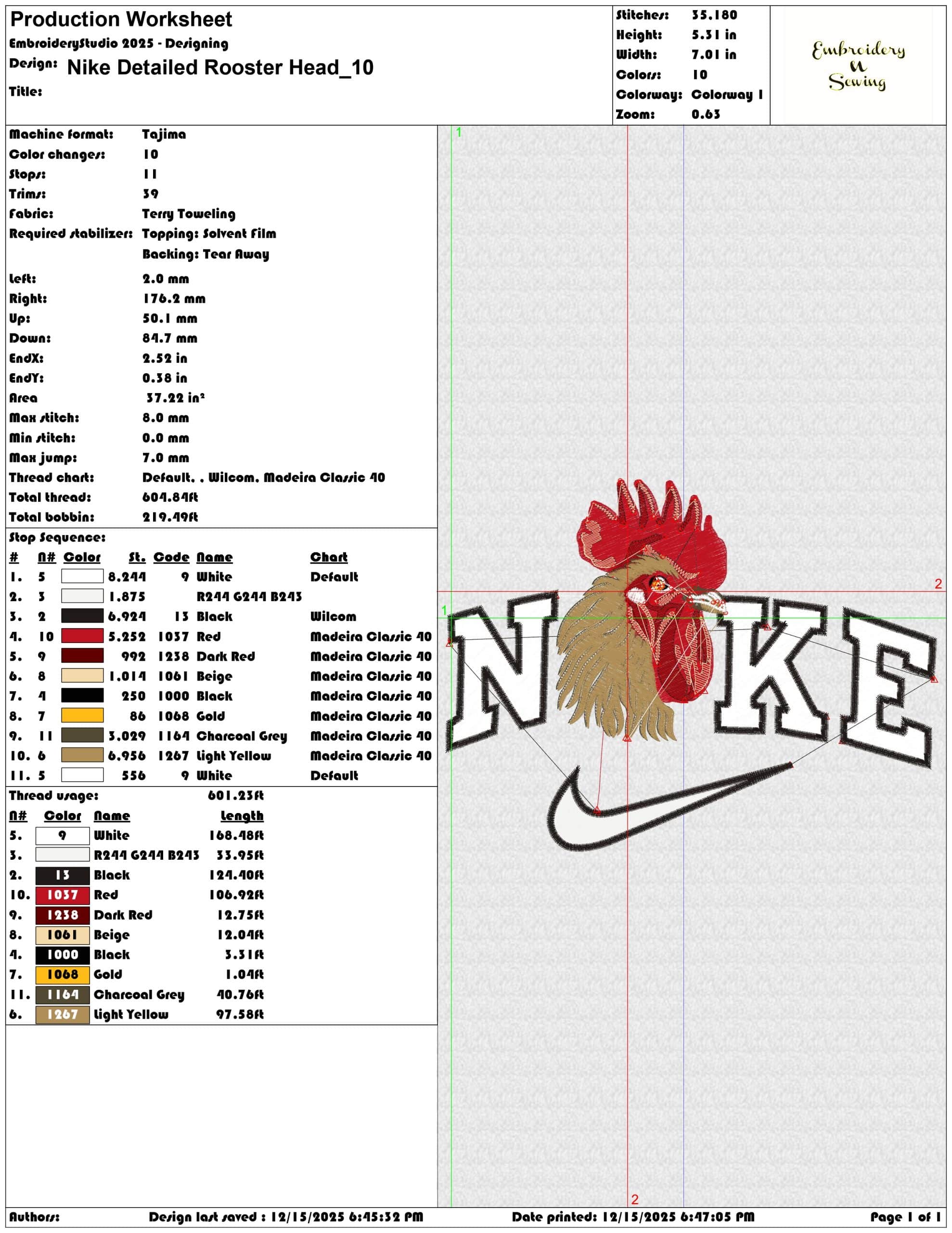 Nike Detailed Rooster Head - Elegant embroidery design file - instant download — view 3