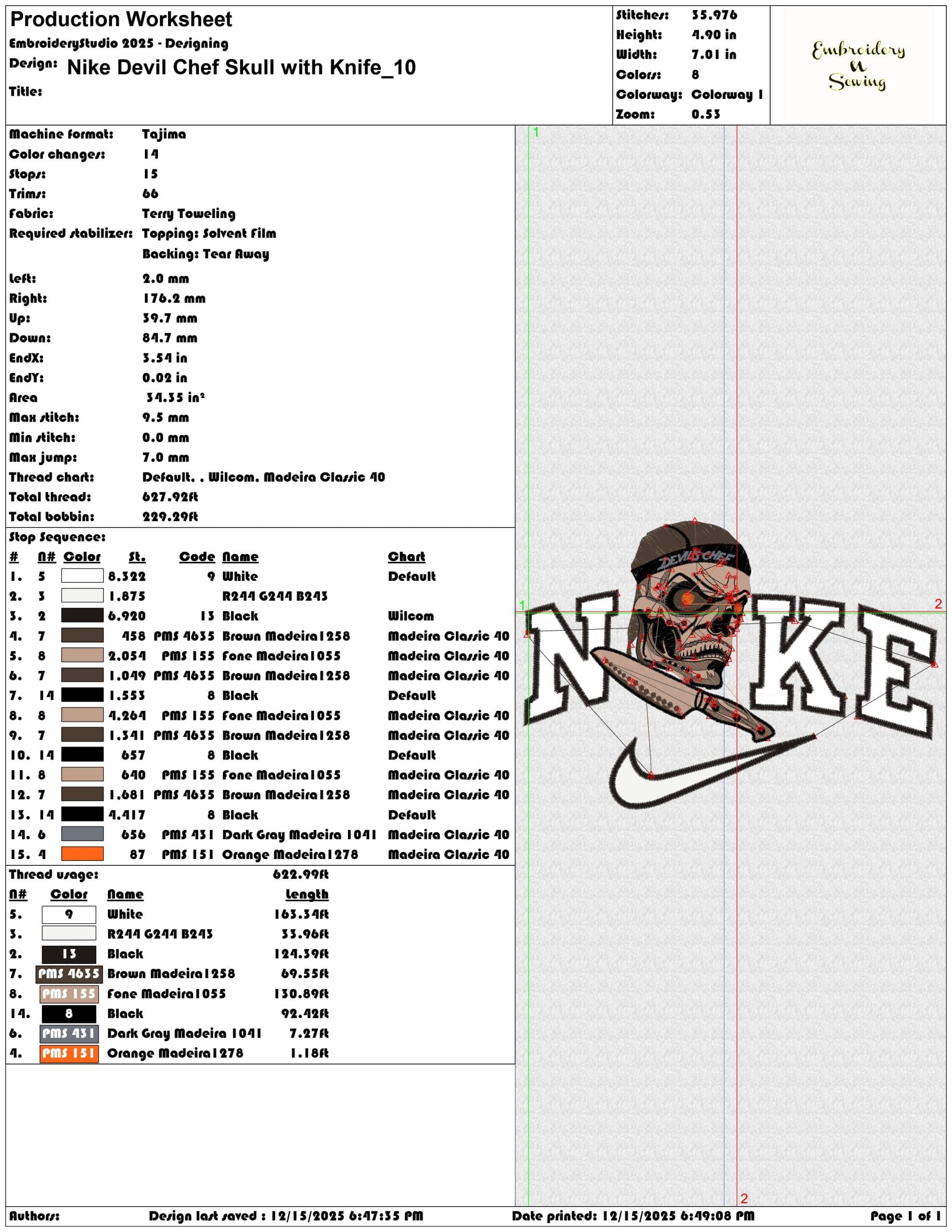 Nike Devil Chef Skull with Knife - Elegant embroidery design file - instant download — view 3
