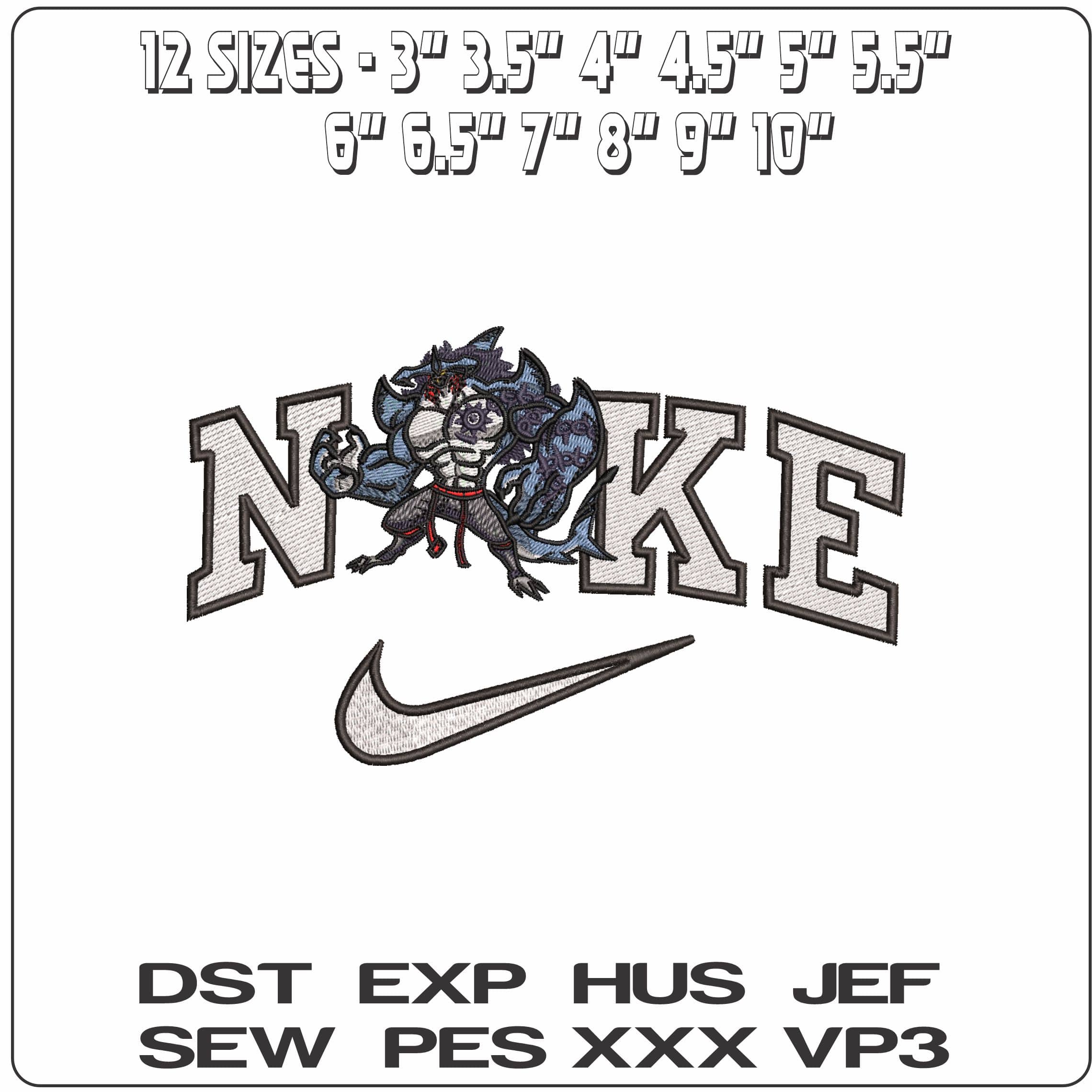 Nike Diablo Hammerhead Shark Anime - Elegant embroidery design file - instant download — view 2