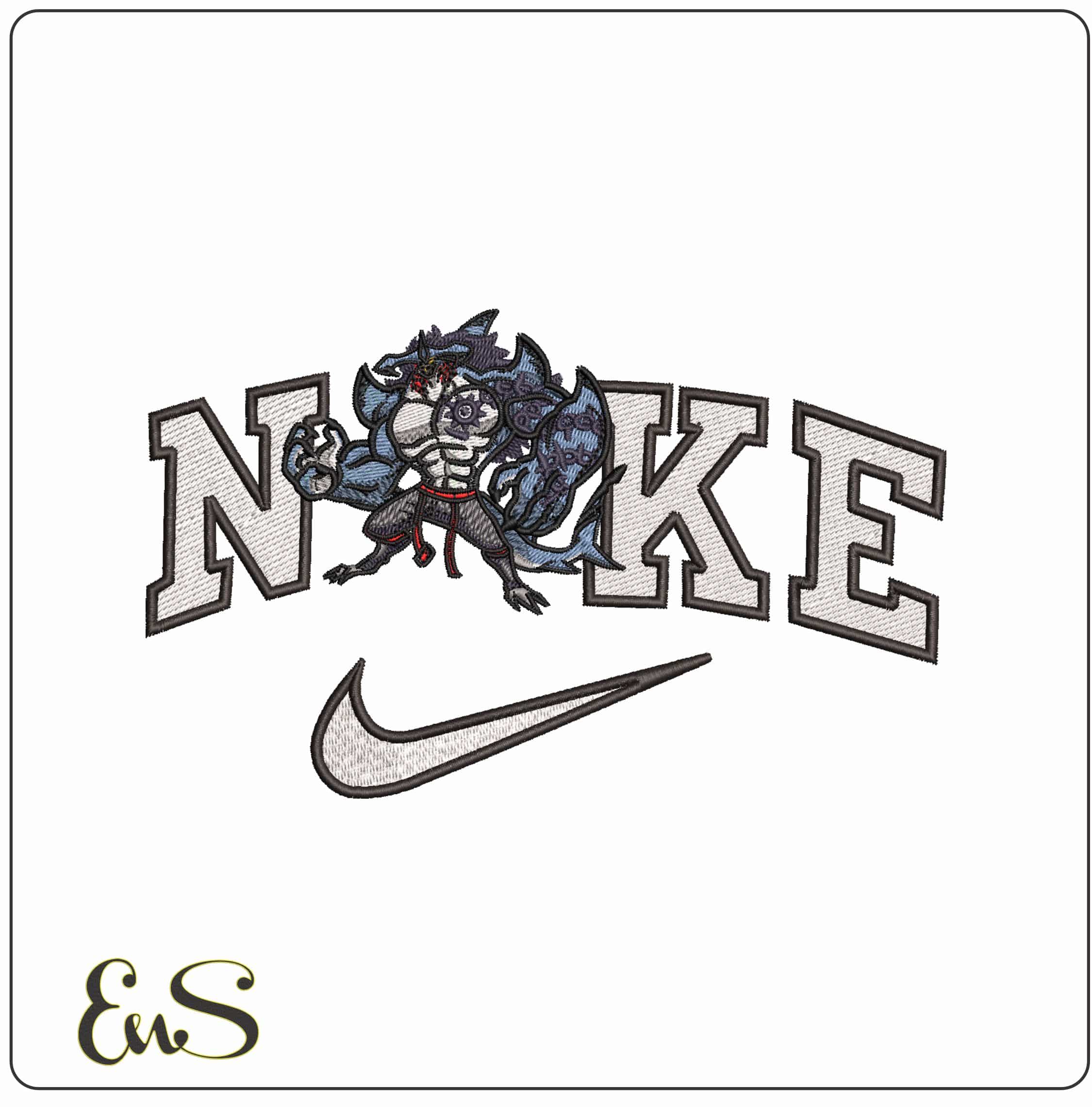 Nike Diablo Hammerhead Shark Anime - Elegant embroidery design file - instant download