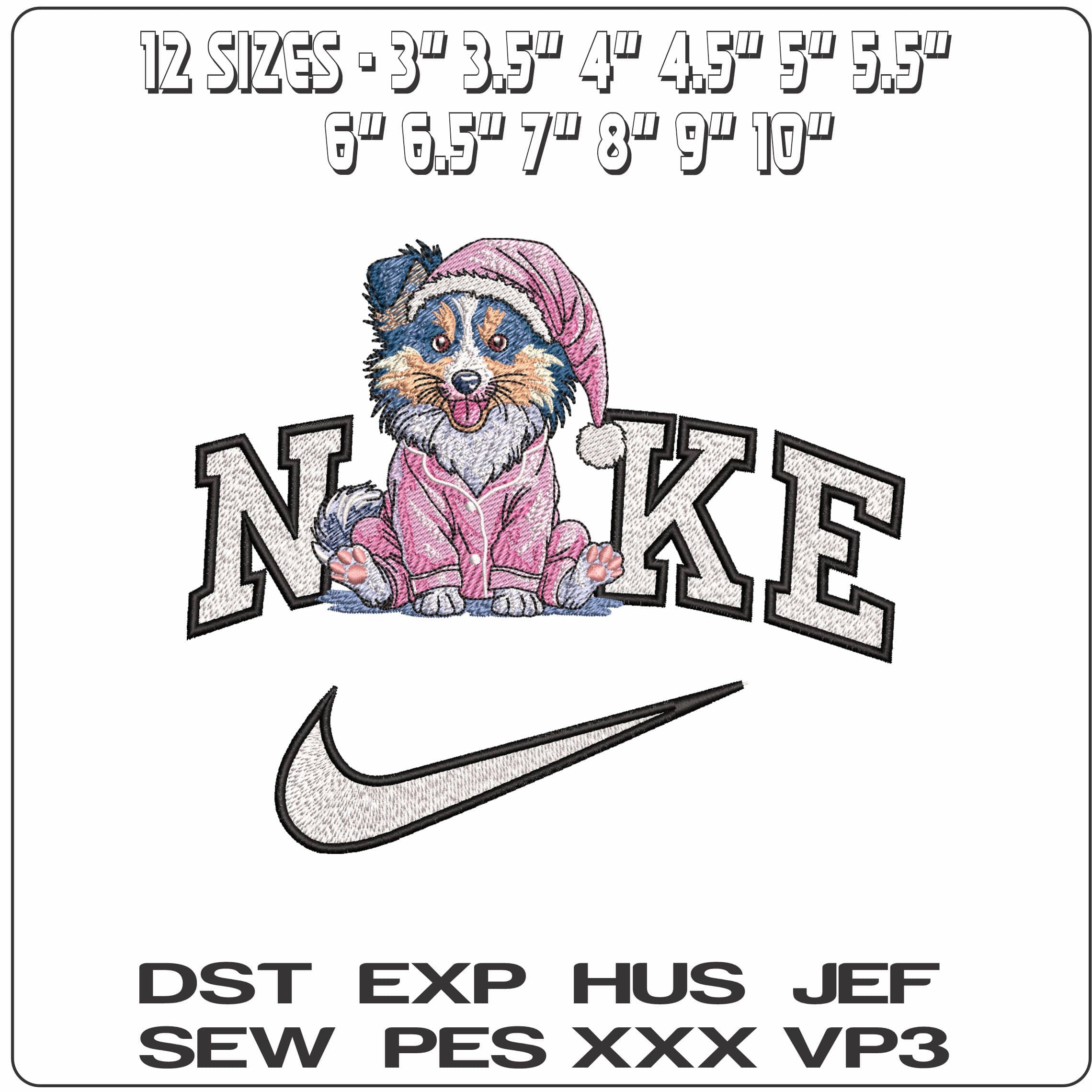 Nike Dog in PJs - Elegant embroidery design file - instant download — view 2