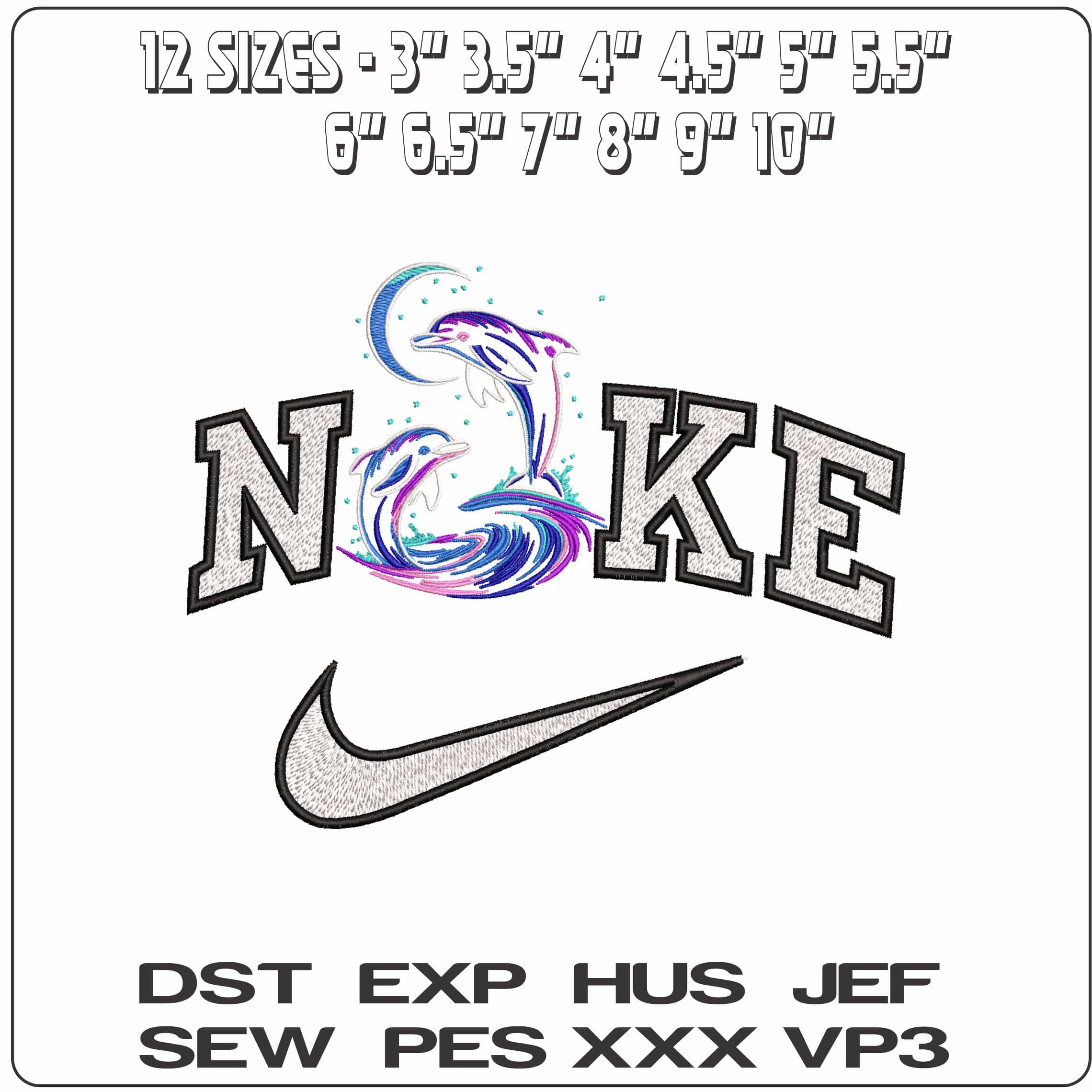 Nike Dolphins leaping to the Moon- Elegant embroidery design file - instant download — view 2