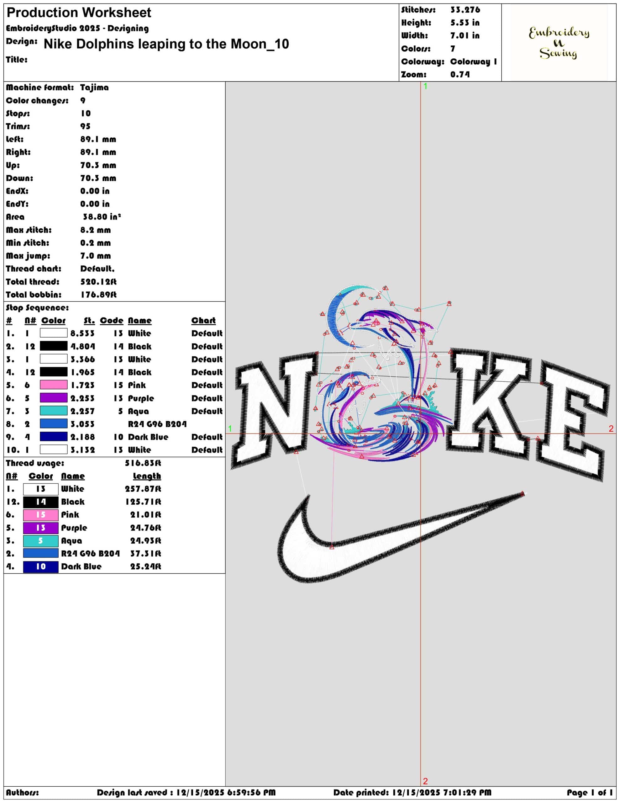 Nike Dolphins leaping to the Moon- Elegant embroidery design file - instant download — view 3
