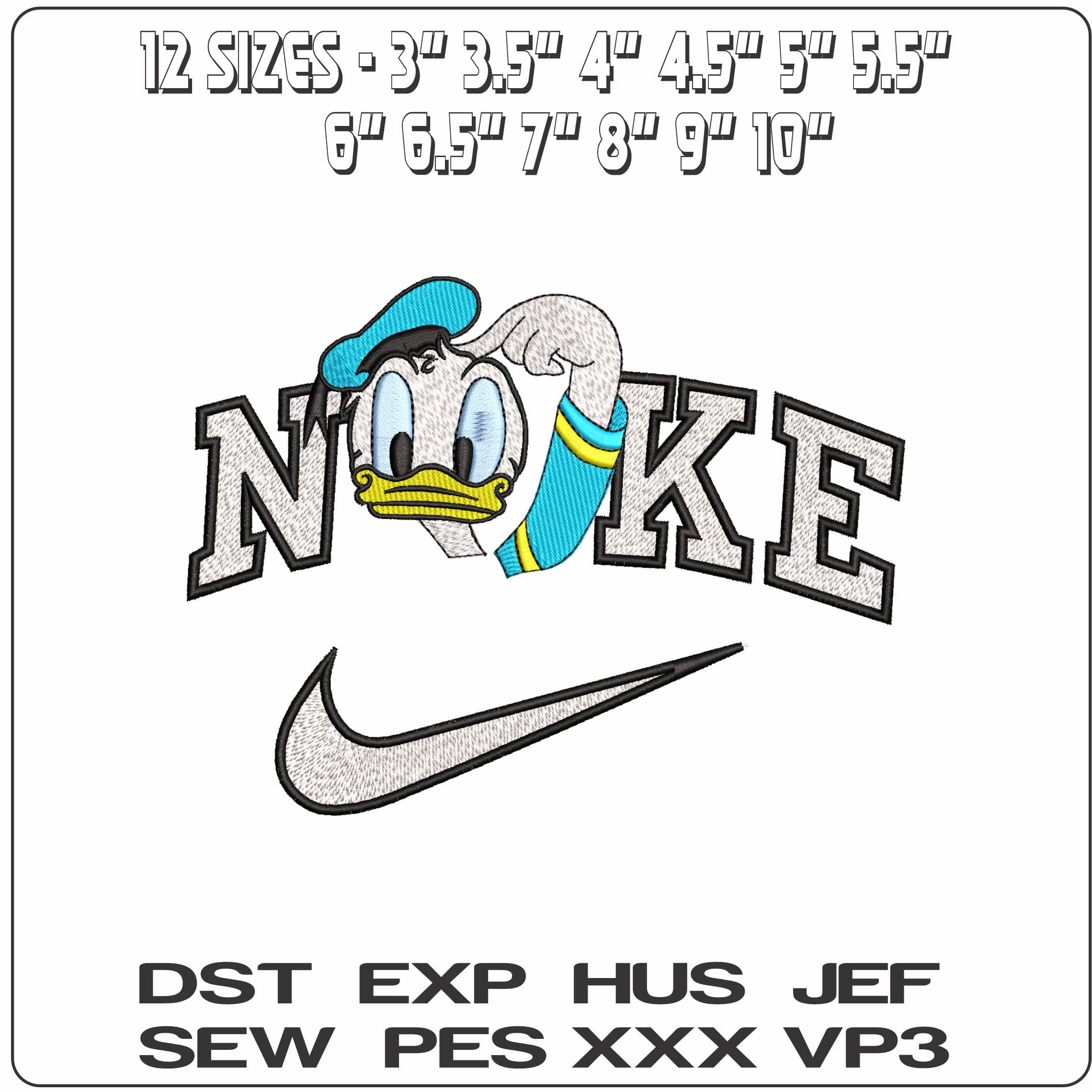 Nike Donald Duck head- Elegant embroidery design file - instant download — view 2
