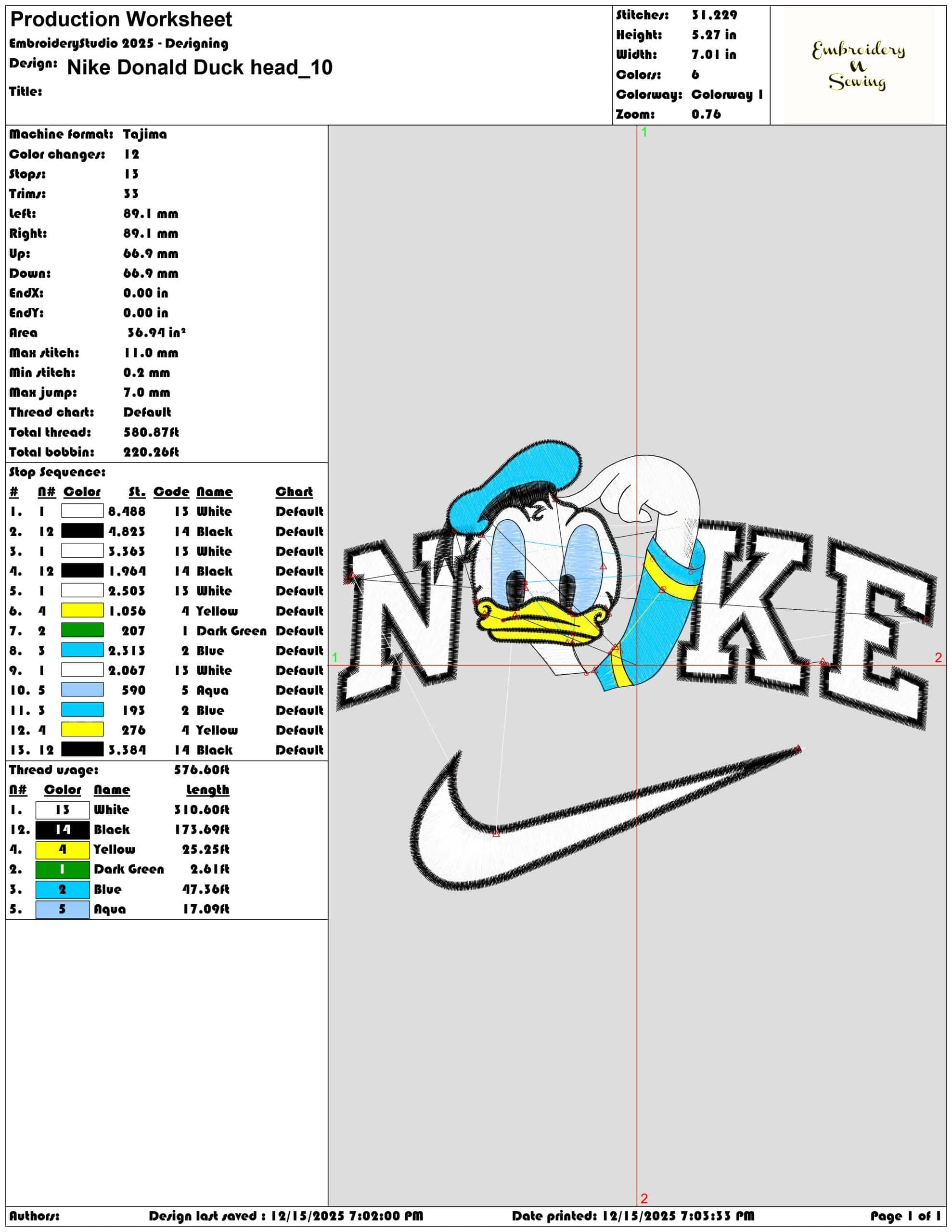 Nike Donald Duck head- Elegant embroidery design file - instant download — view 3