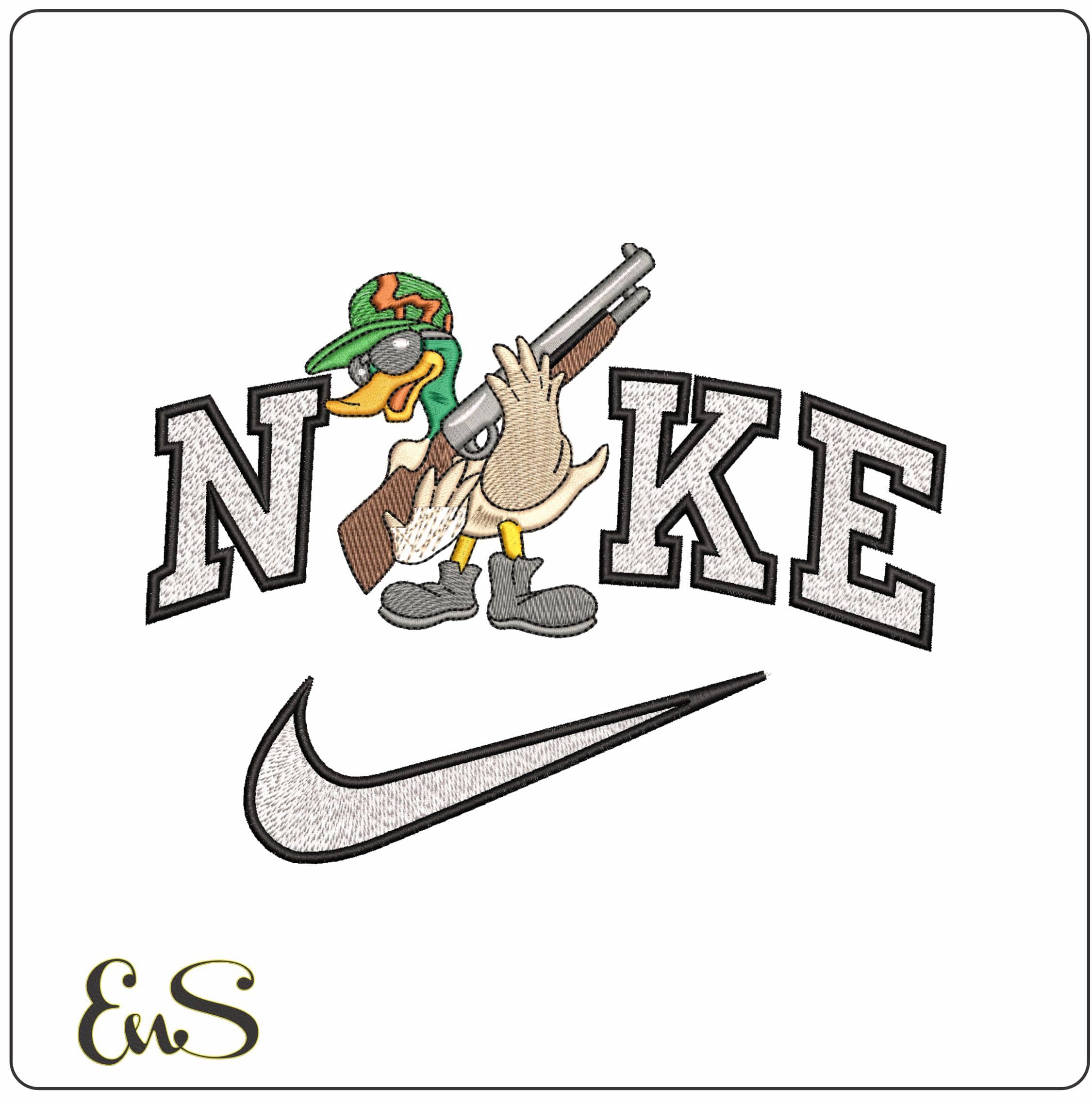 Nike Duck with Gun- Elegant embroidery design file - instant download