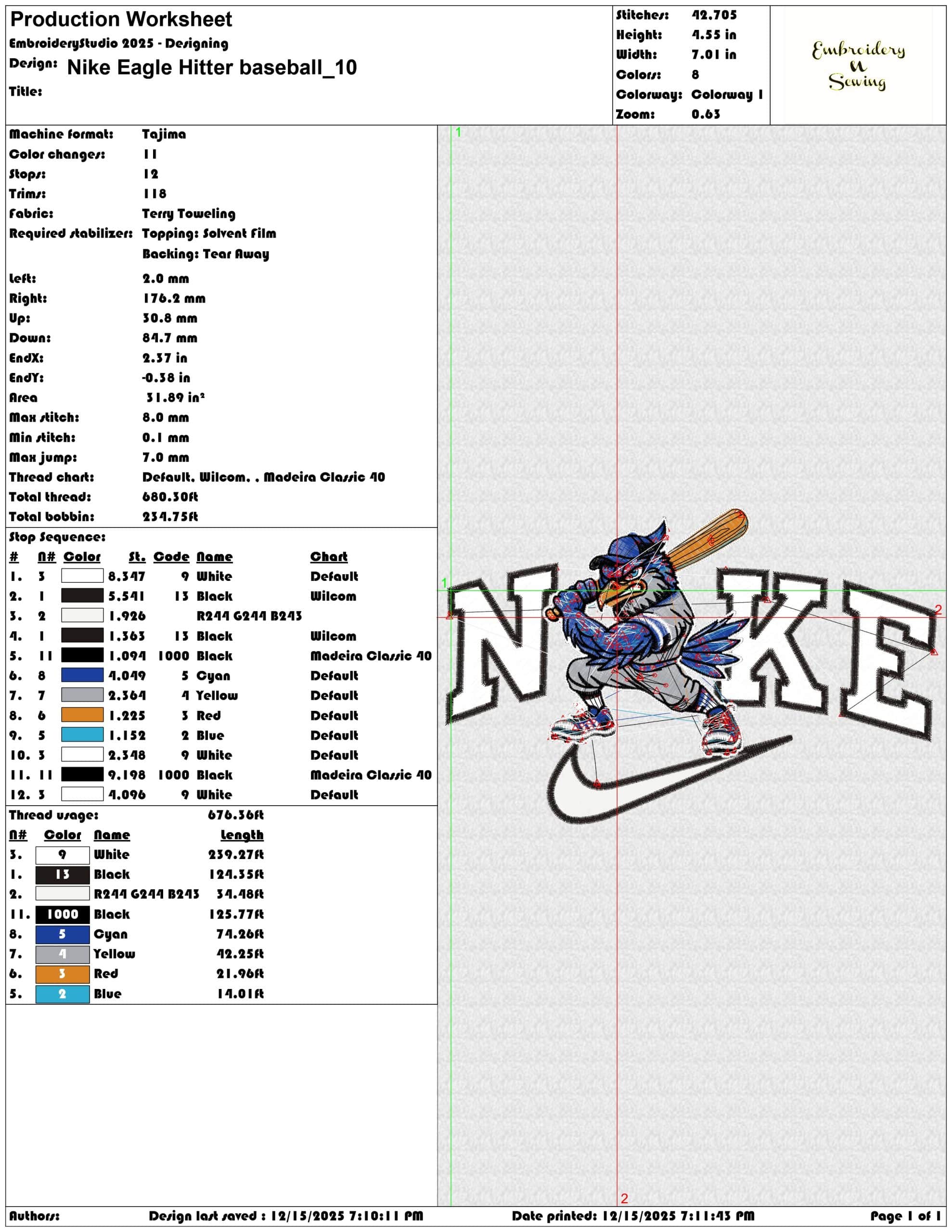 Nike Eagle Hitter baseball- Elegant embroidery design file - instant download — view 3