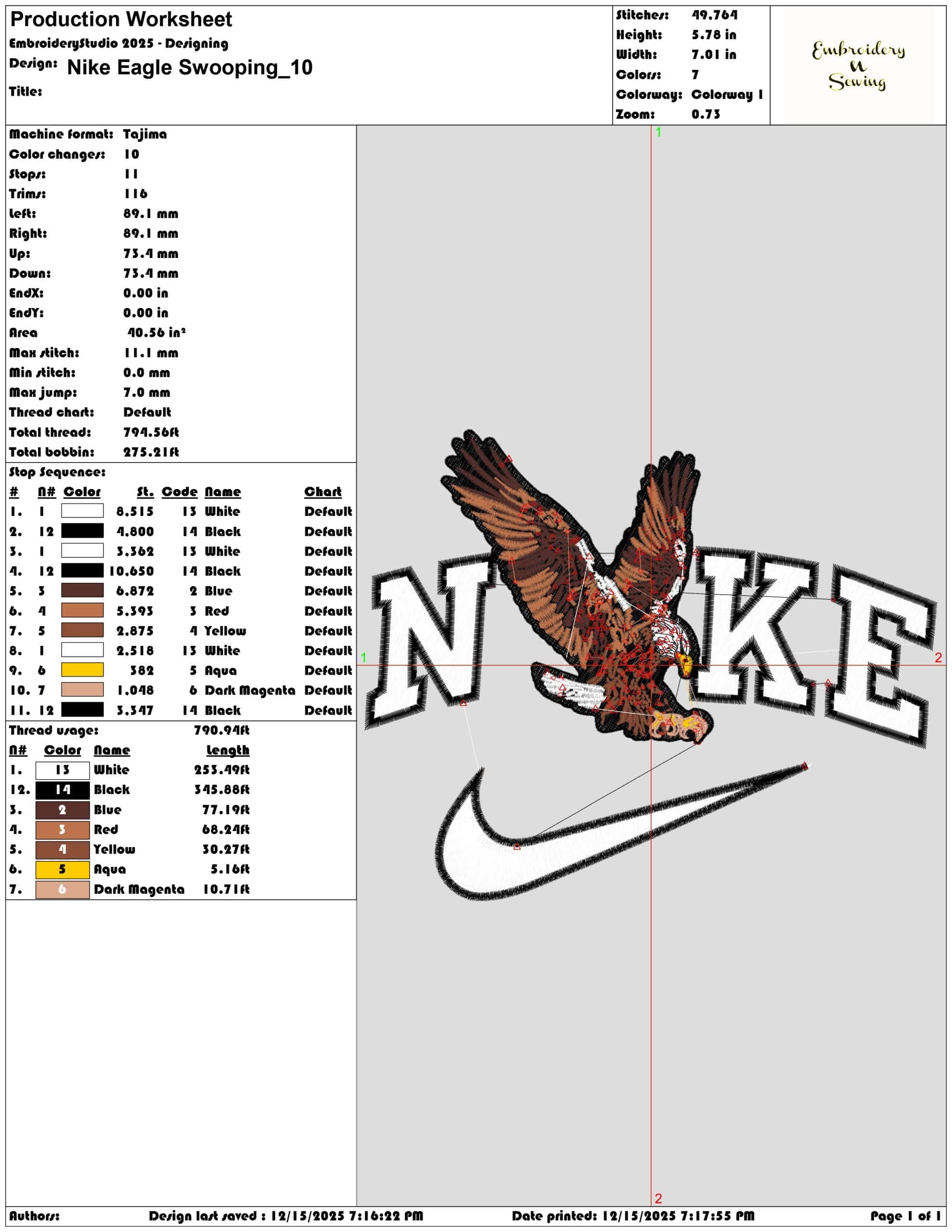 Nike Eagle Swooping- Elegant embroidery design file - instant download — view 3