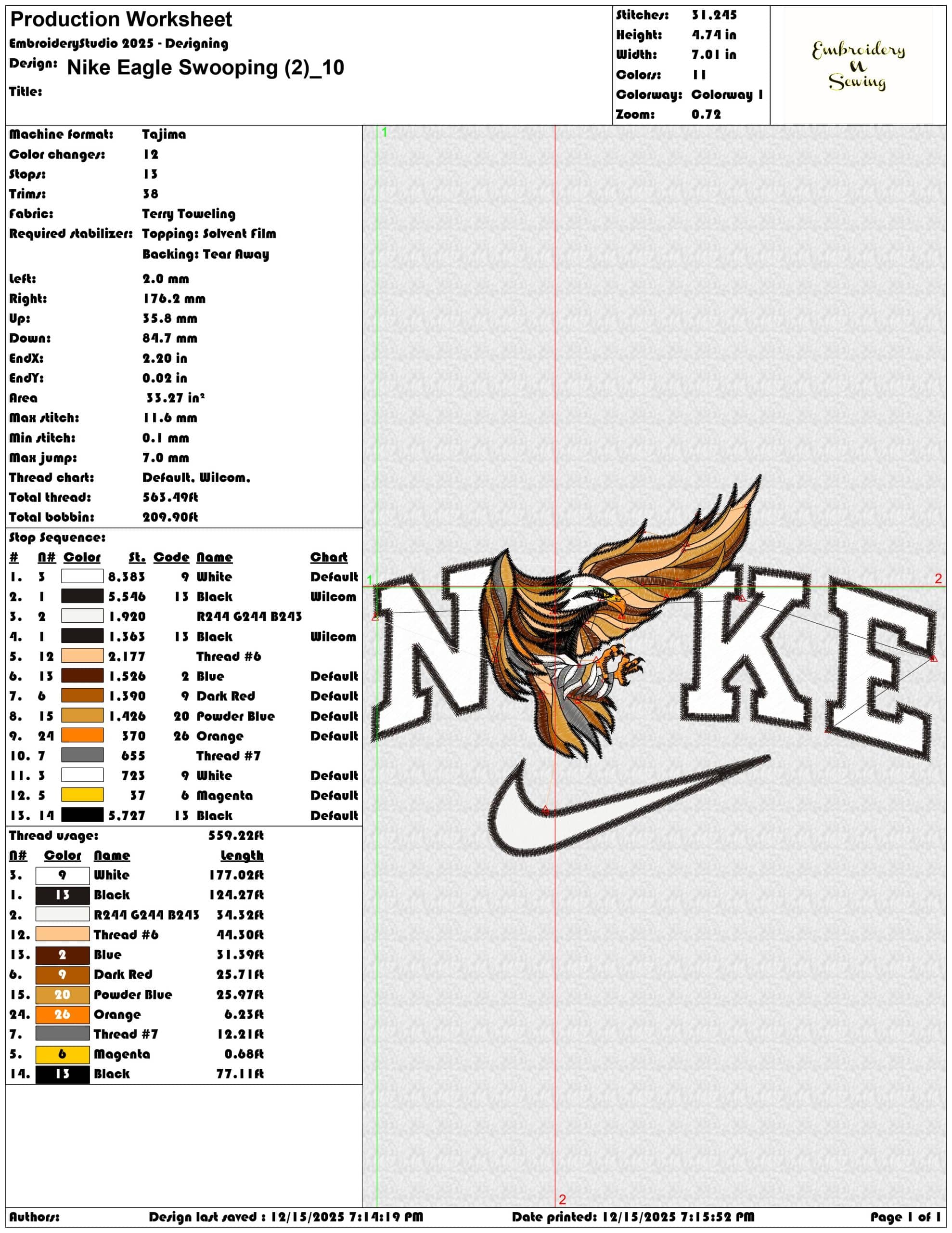Nike Eagle Swooping (2)- Elegant embroidery design file - instant download — view 3