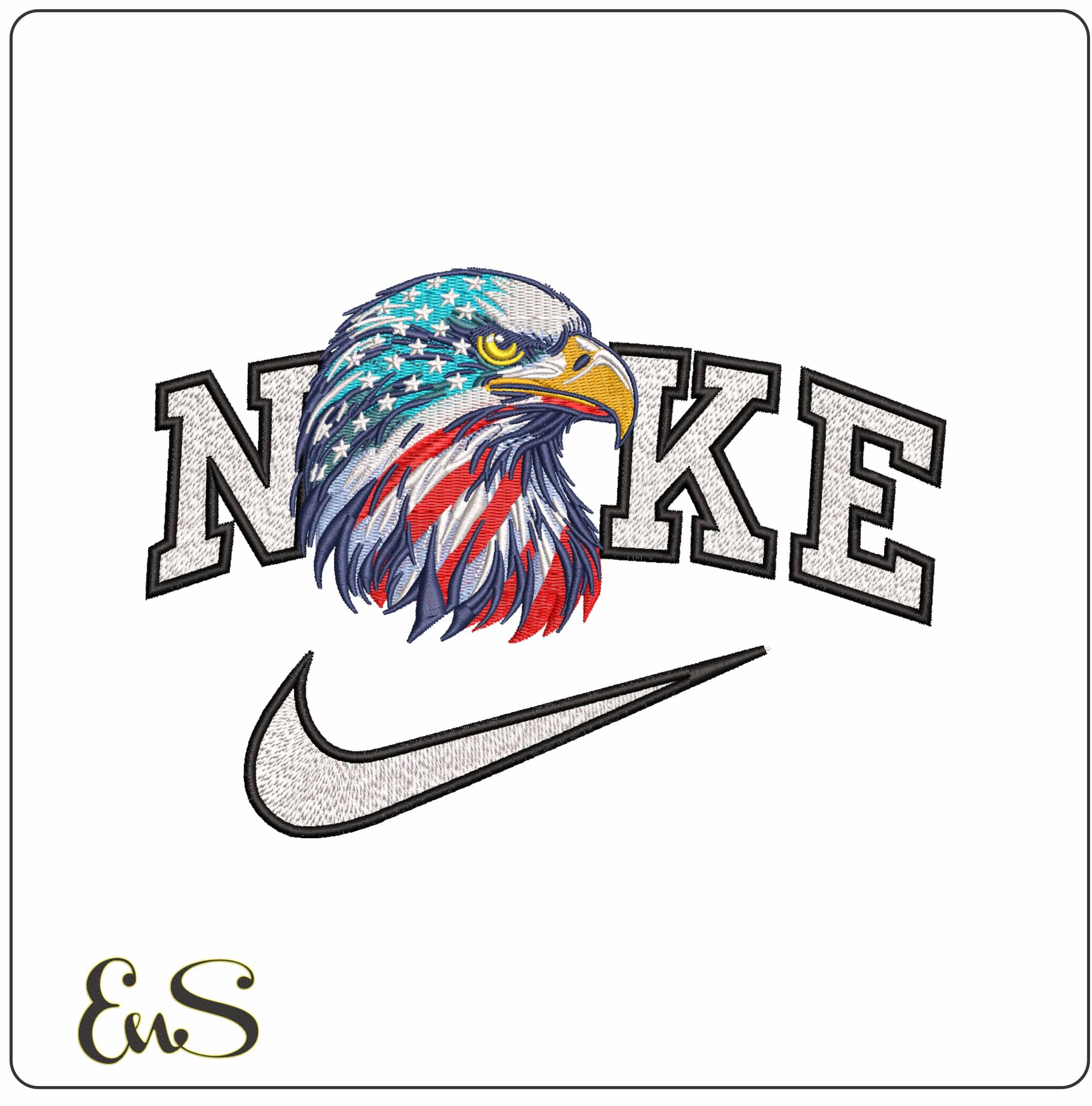 Nike Eagle USA Flag- Elegant embroidery design file - instant download