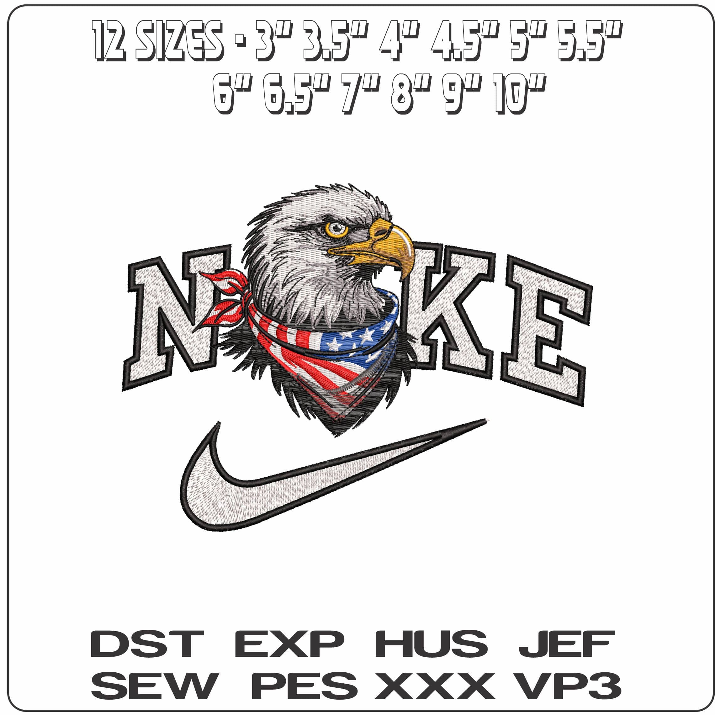 Nike Eagle with USA Flag Bandana- Elegant embroidery design file - instant download — view 2