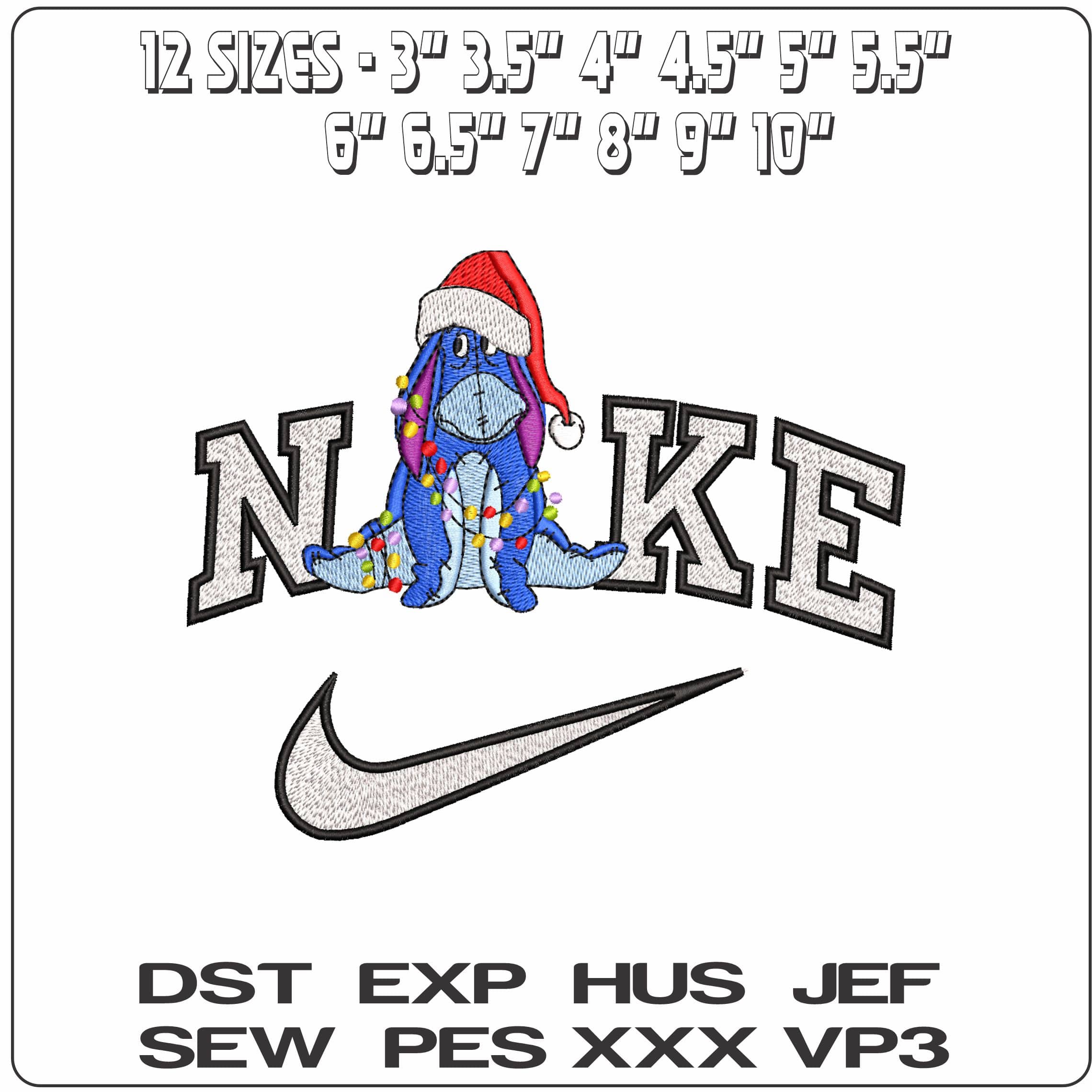 Nike Eeyore wrapped in Christmas Lights- Elegant embroidery design file - instant download — view 2