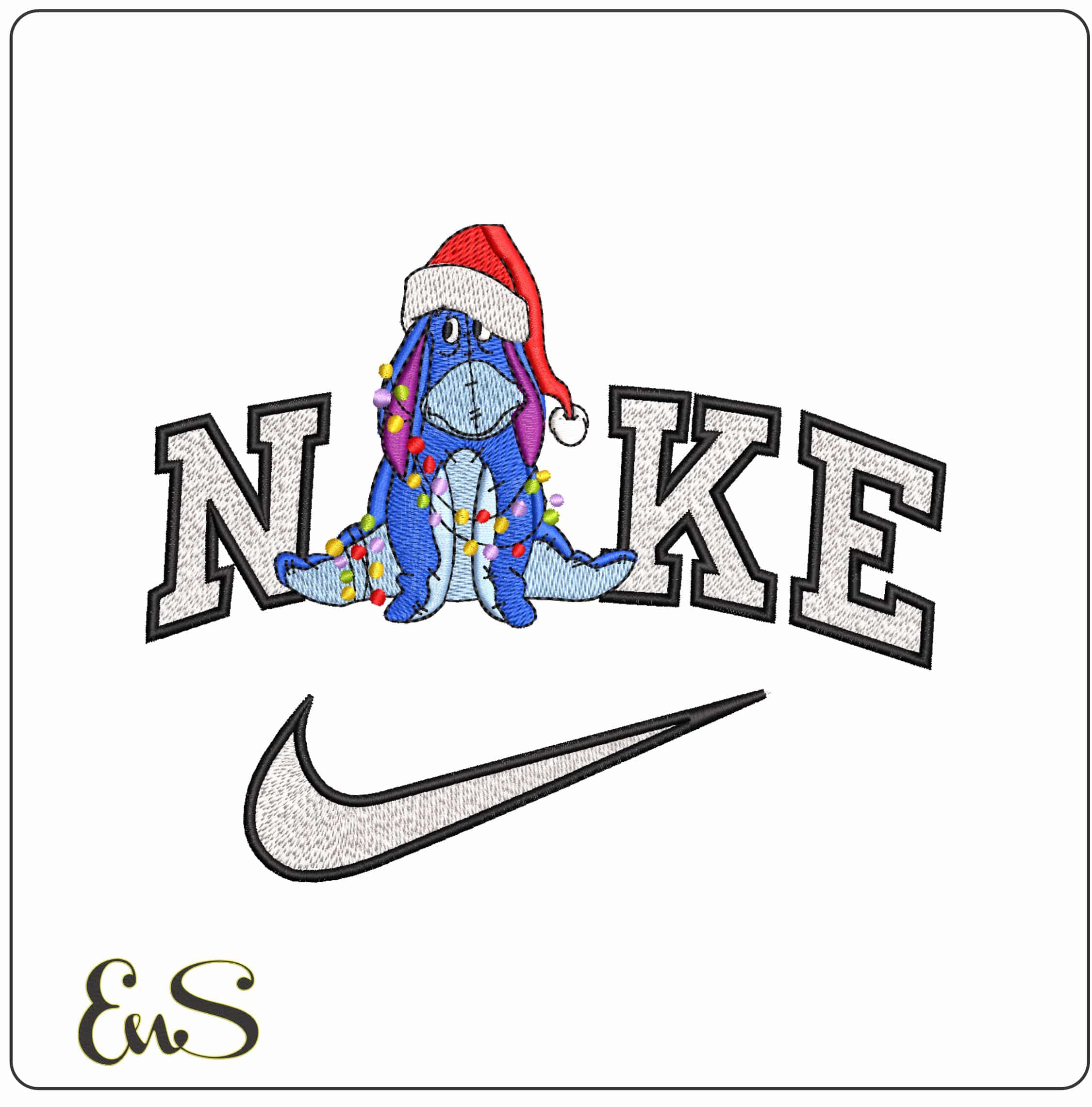 Nike Eeyore wrapped in Christmas Lights- Elegant embroidery design file - instant download