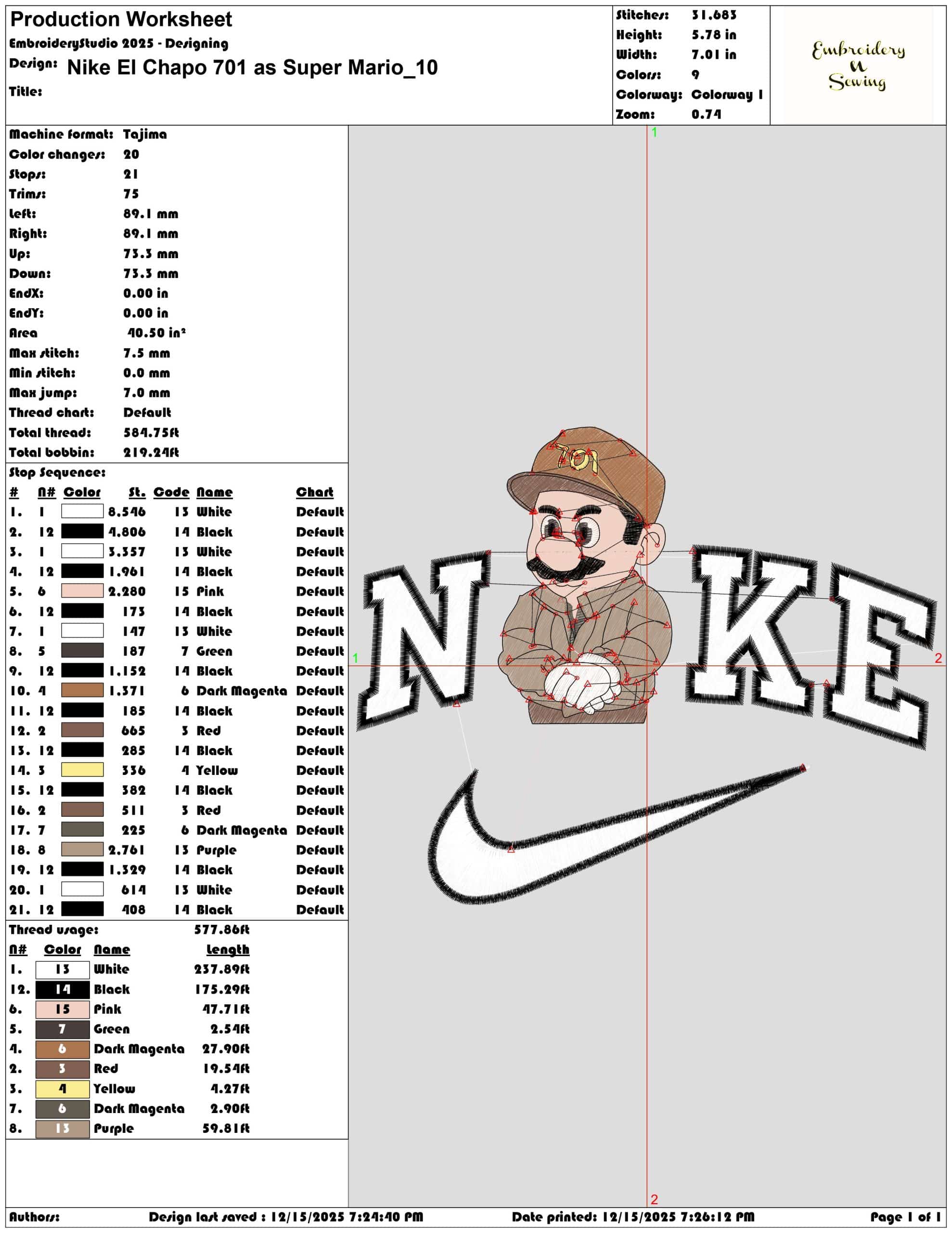 Nike El Chapo 701 as Super Mario- Elegant embroidery design file - instant download — view 3
