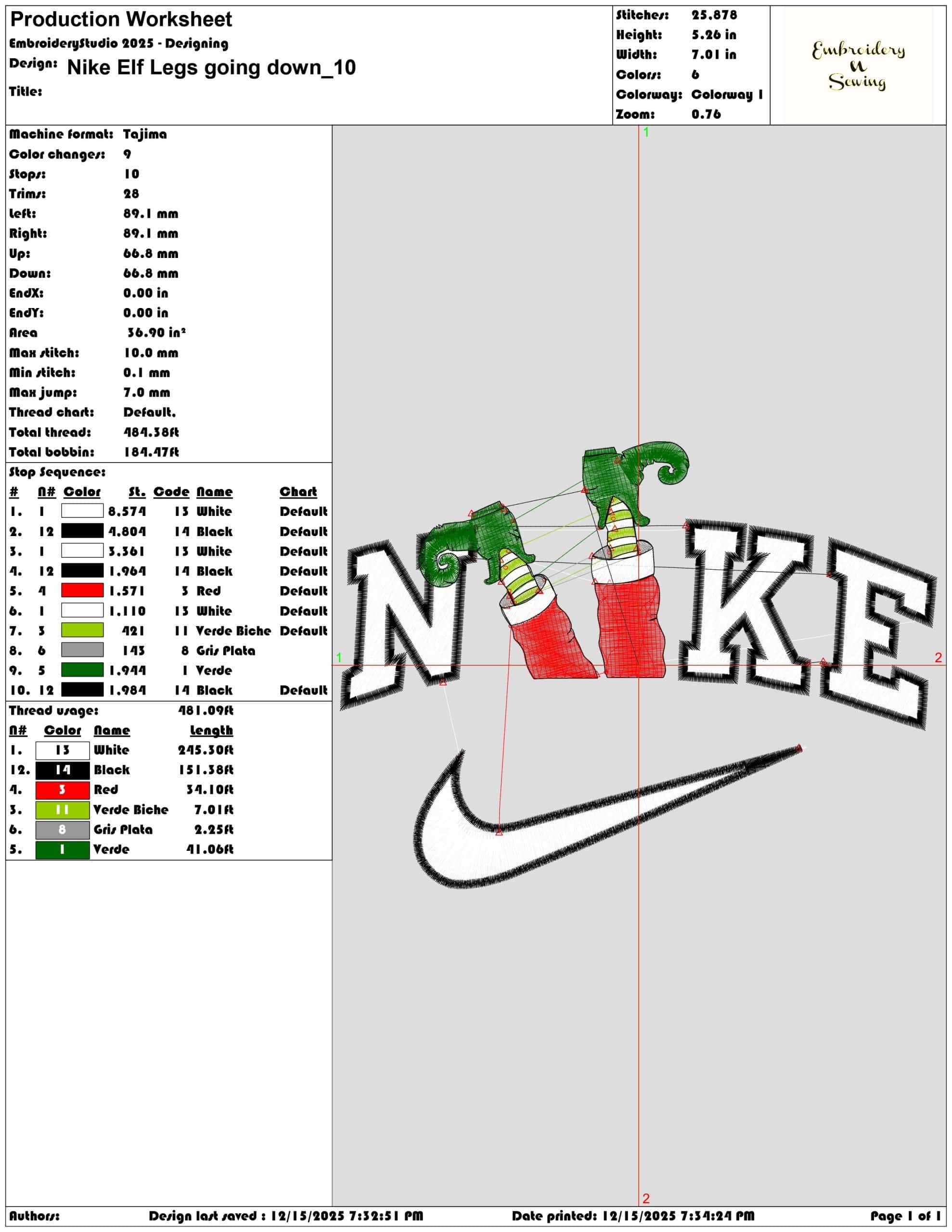 Nike Elf Legs going down- Elegant embroidery design file - instant download — view 3