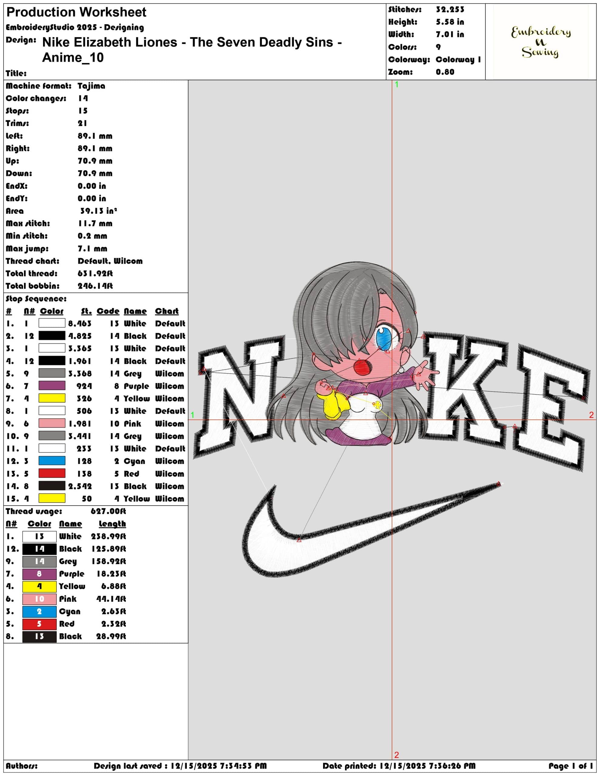 Nike Elizabeth Liones The Seven Deadly Sins Anime- Elegant embroidery design file - instant download — view 3
