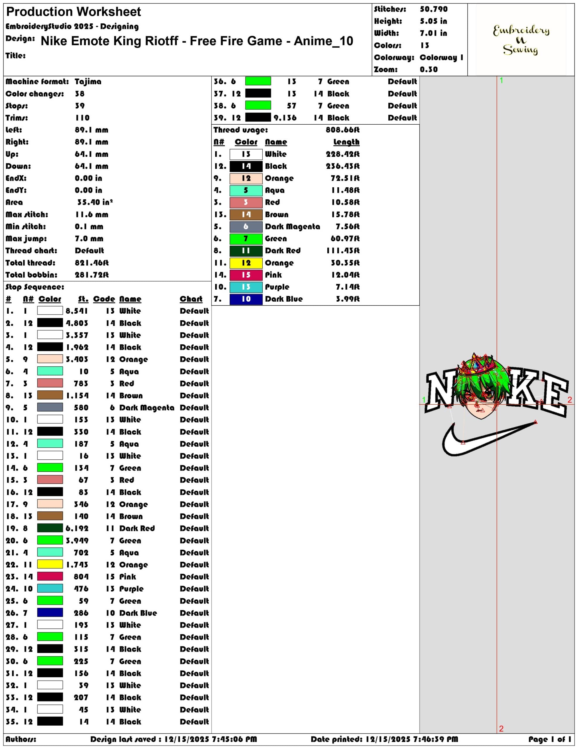 Nike Emote King Riotff Free Fire Game Anime- Elegant embroidery design file - instant download — view 3