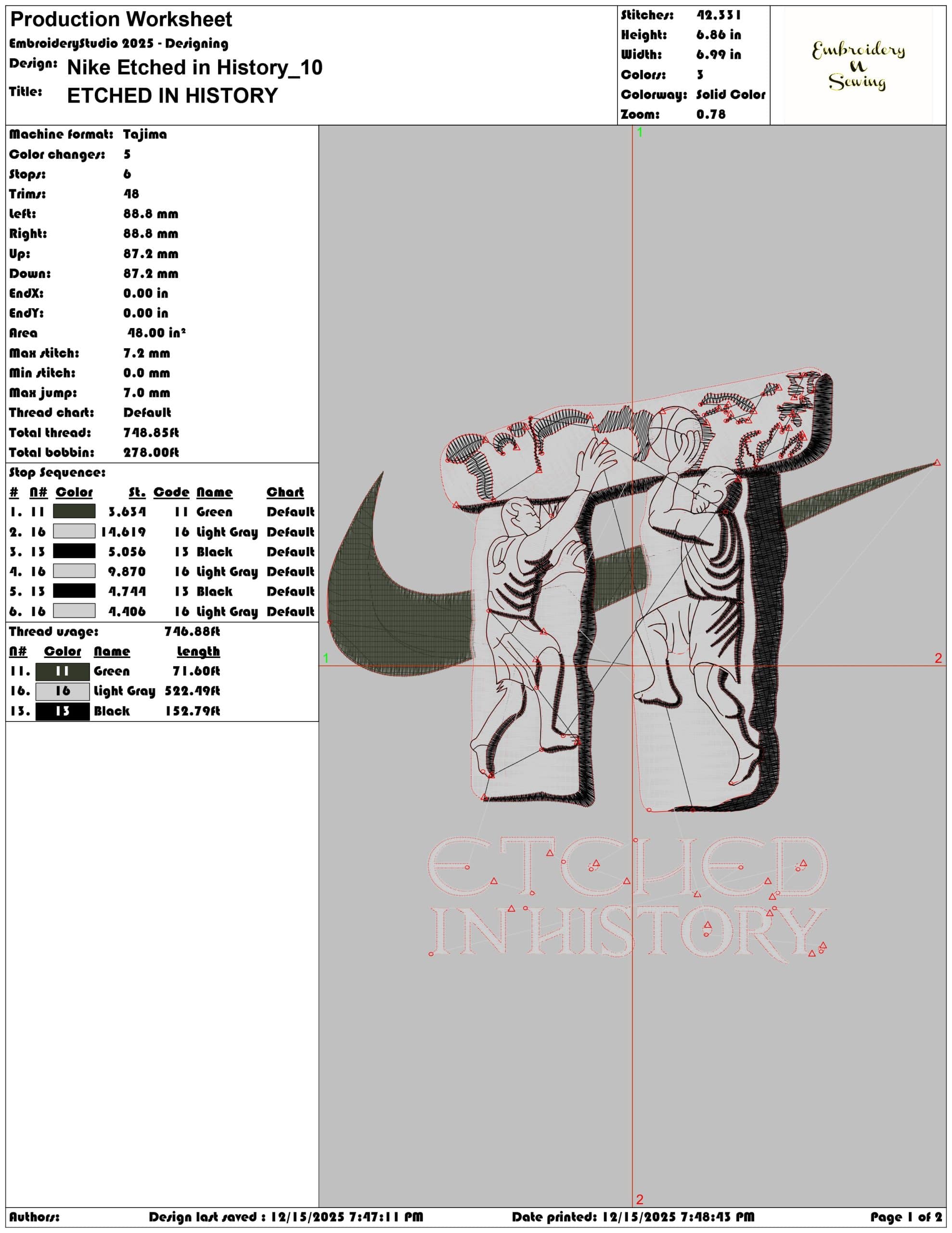 Nike Etched in History- Elegant embroidery design file - instant download — view 3