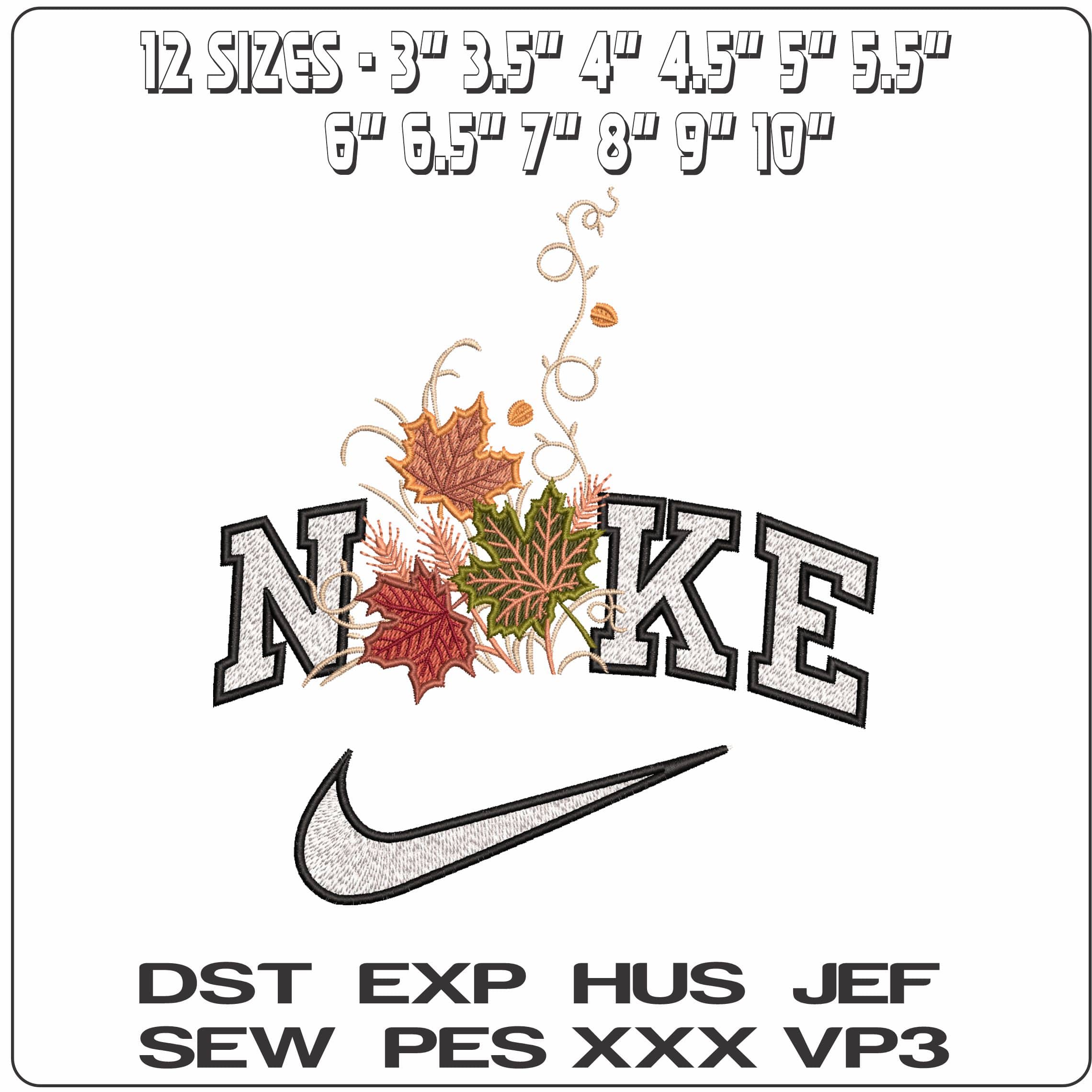 Nike Fall Leaves and twigs- Elegant embroidery design file - instant download — view 2