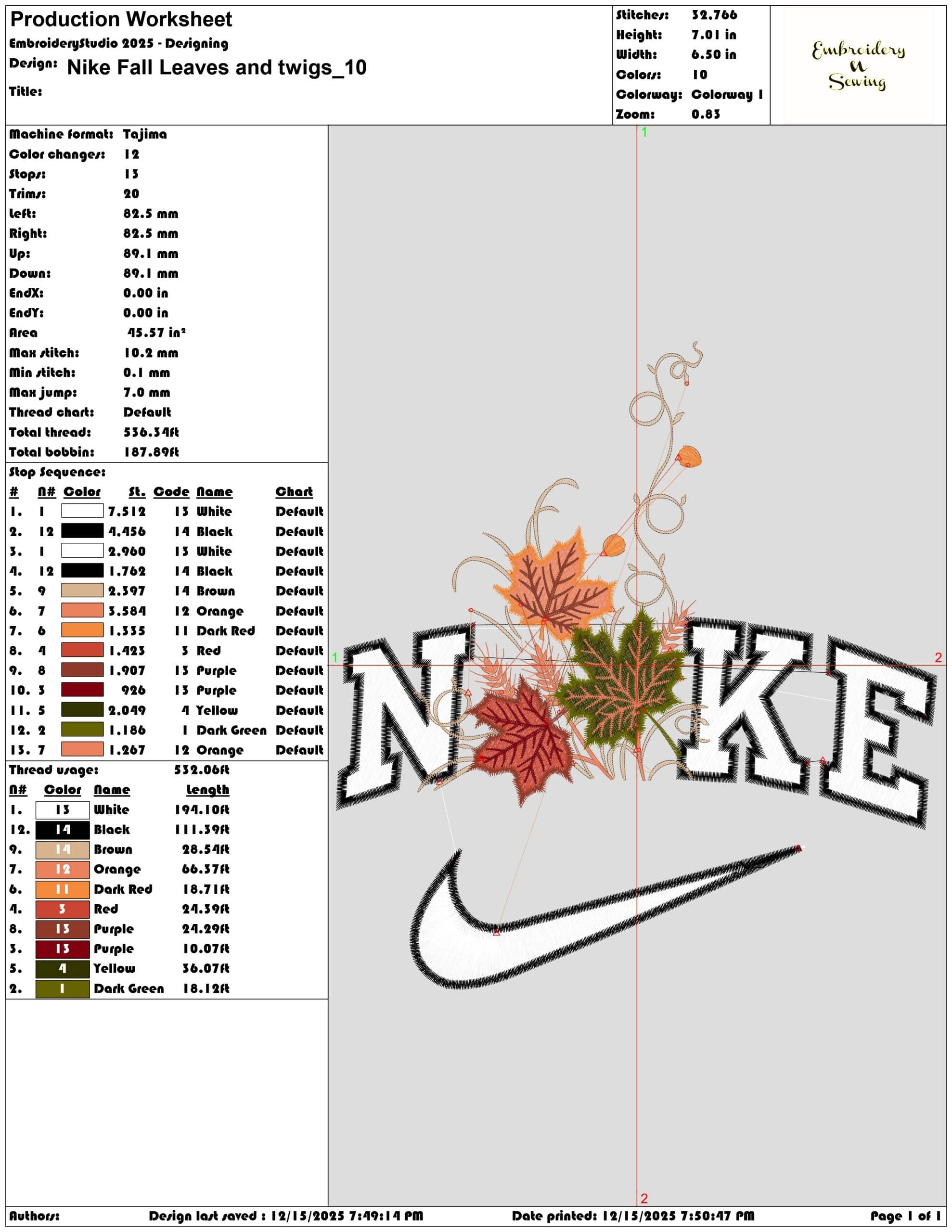 Nike Fall Leaves and twigs- Elegant embroidery design file - instant download — view 3
