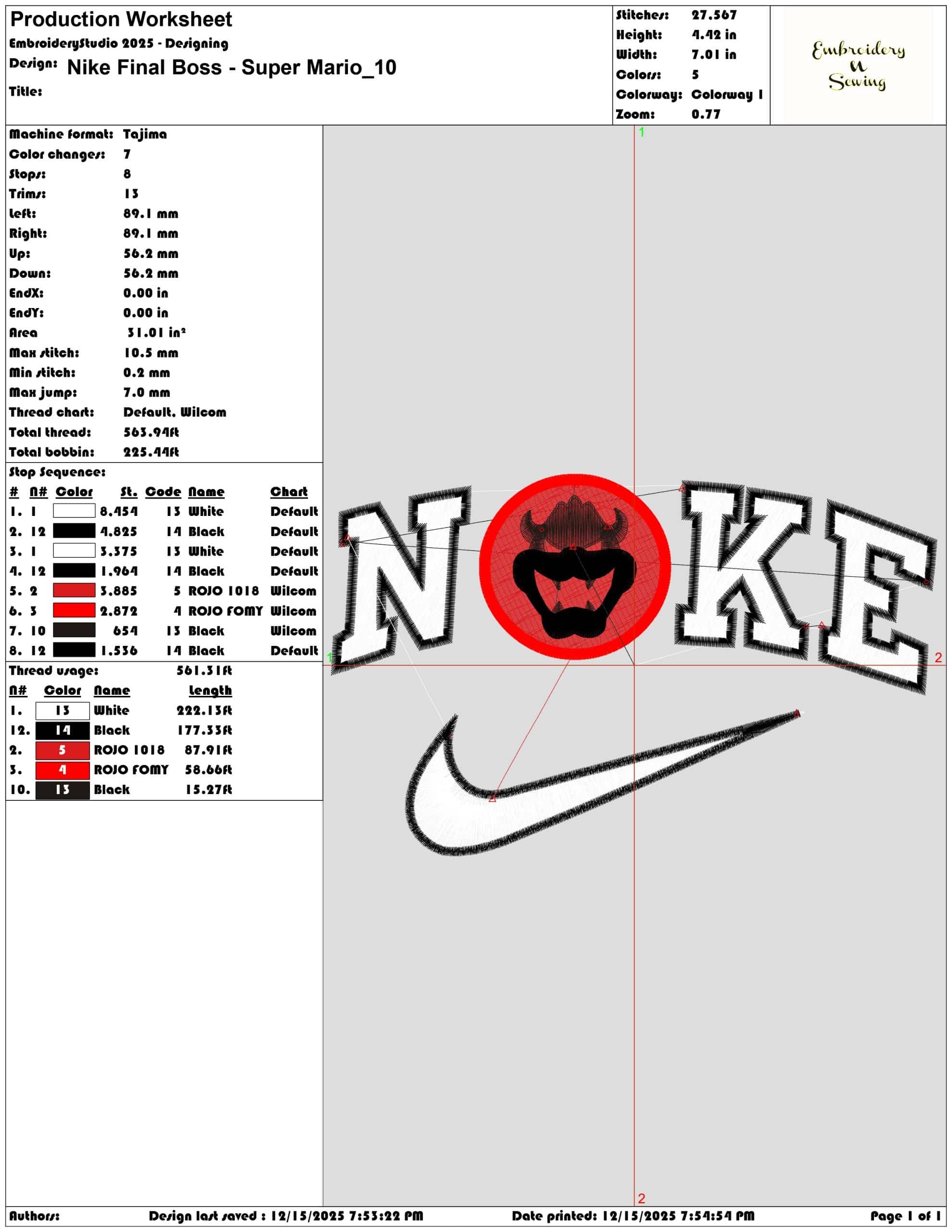 Nike Final Boss Super Mario- Elegant embroidery design file - instant download — view 3