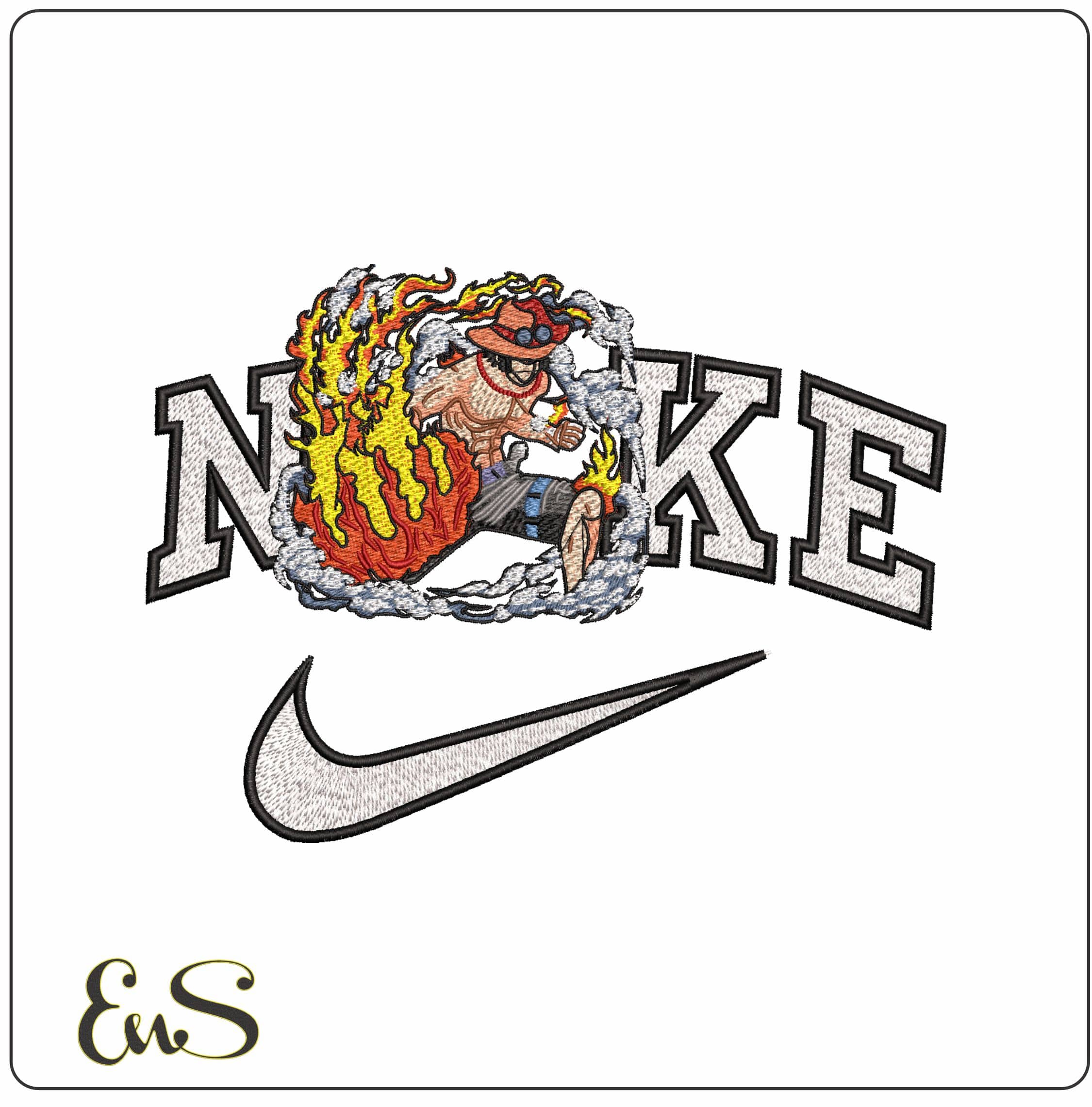 Nike Fire Fist Portgas D Ace One Piece Anime- Elegant embroidery design file - instant download