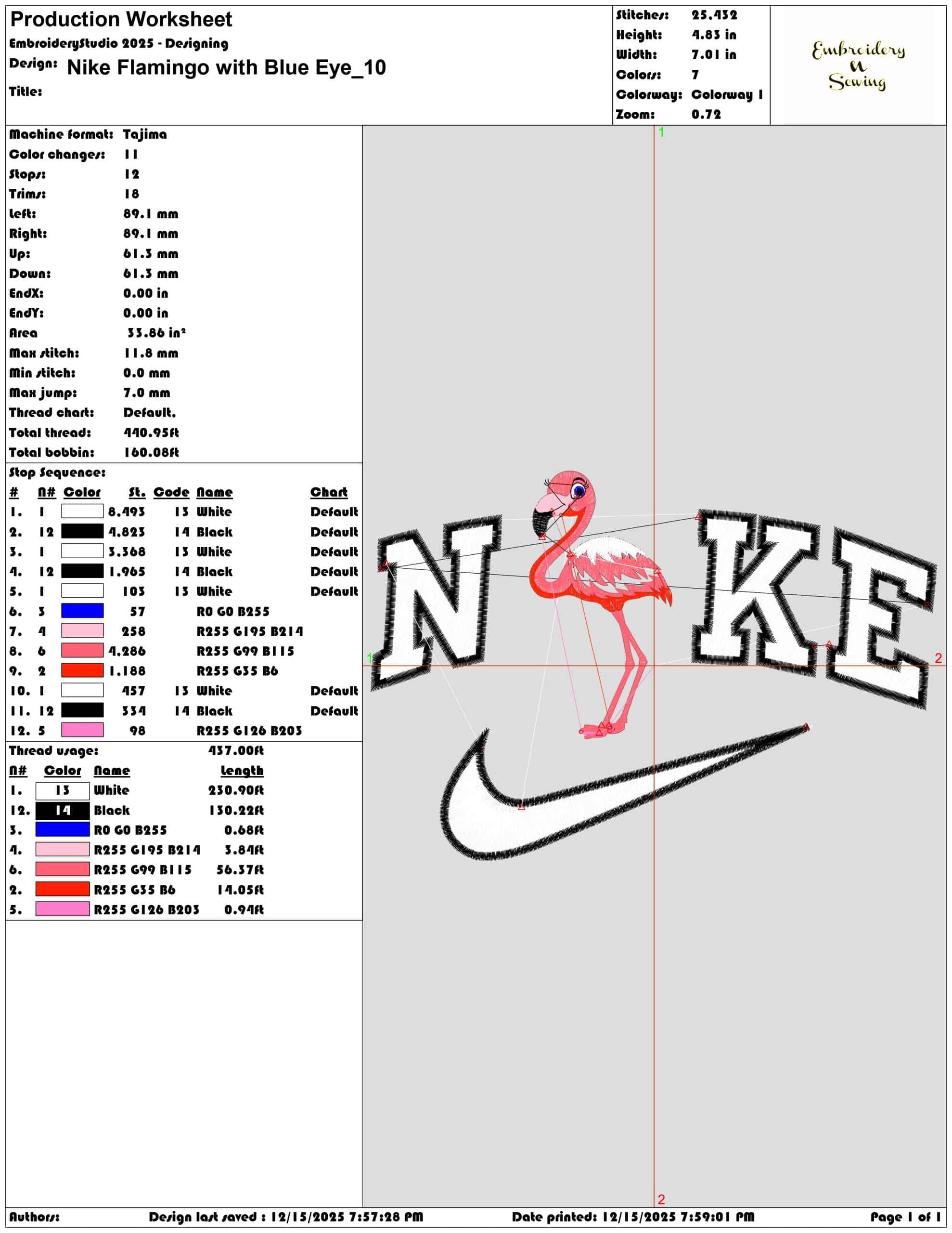 Nike Flamingo with Blue Eye- Elegant embroidery design file - instant download — view 3