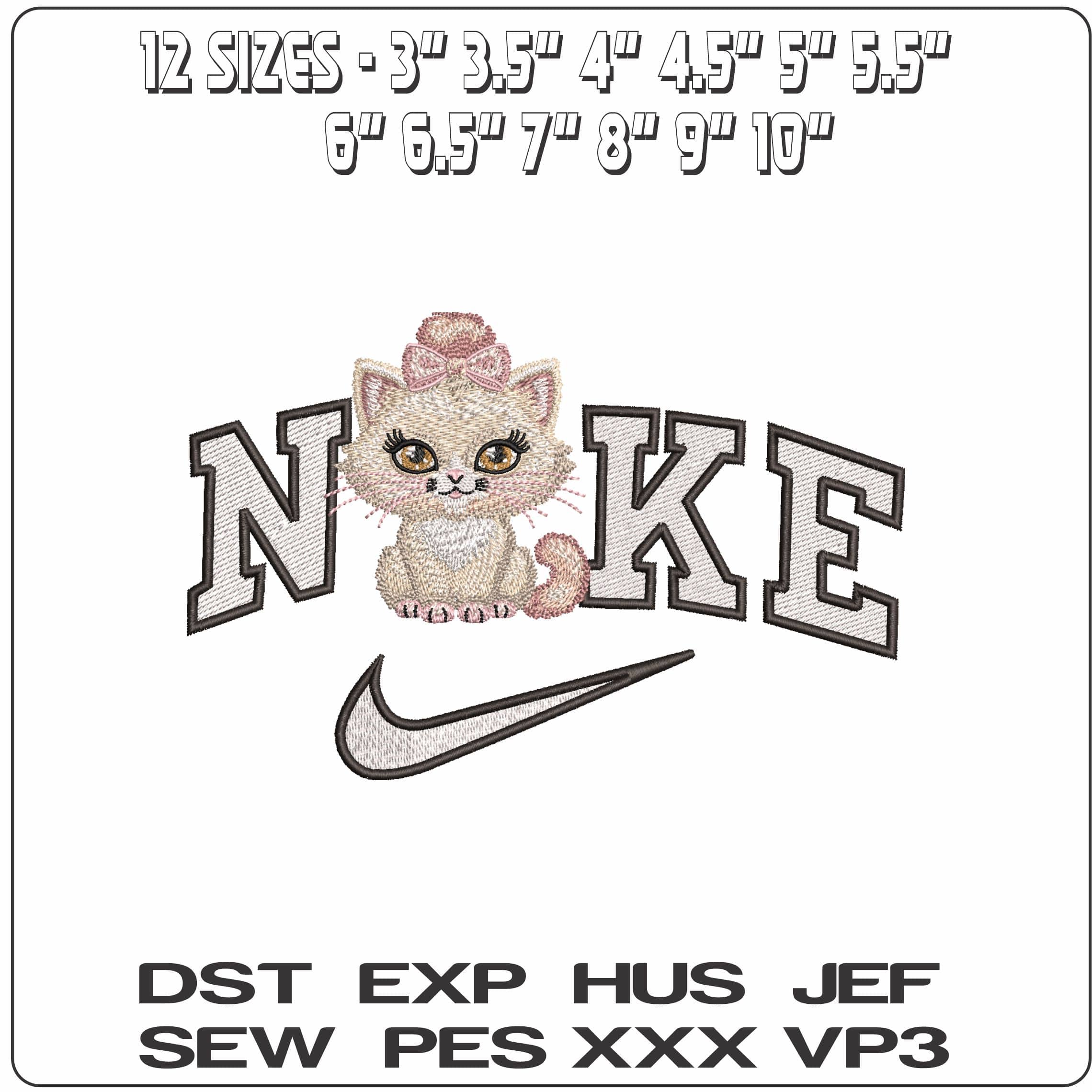 Nike Fluffy Kitten with a Bow- Elegant embroidery design file - instant download — view 2