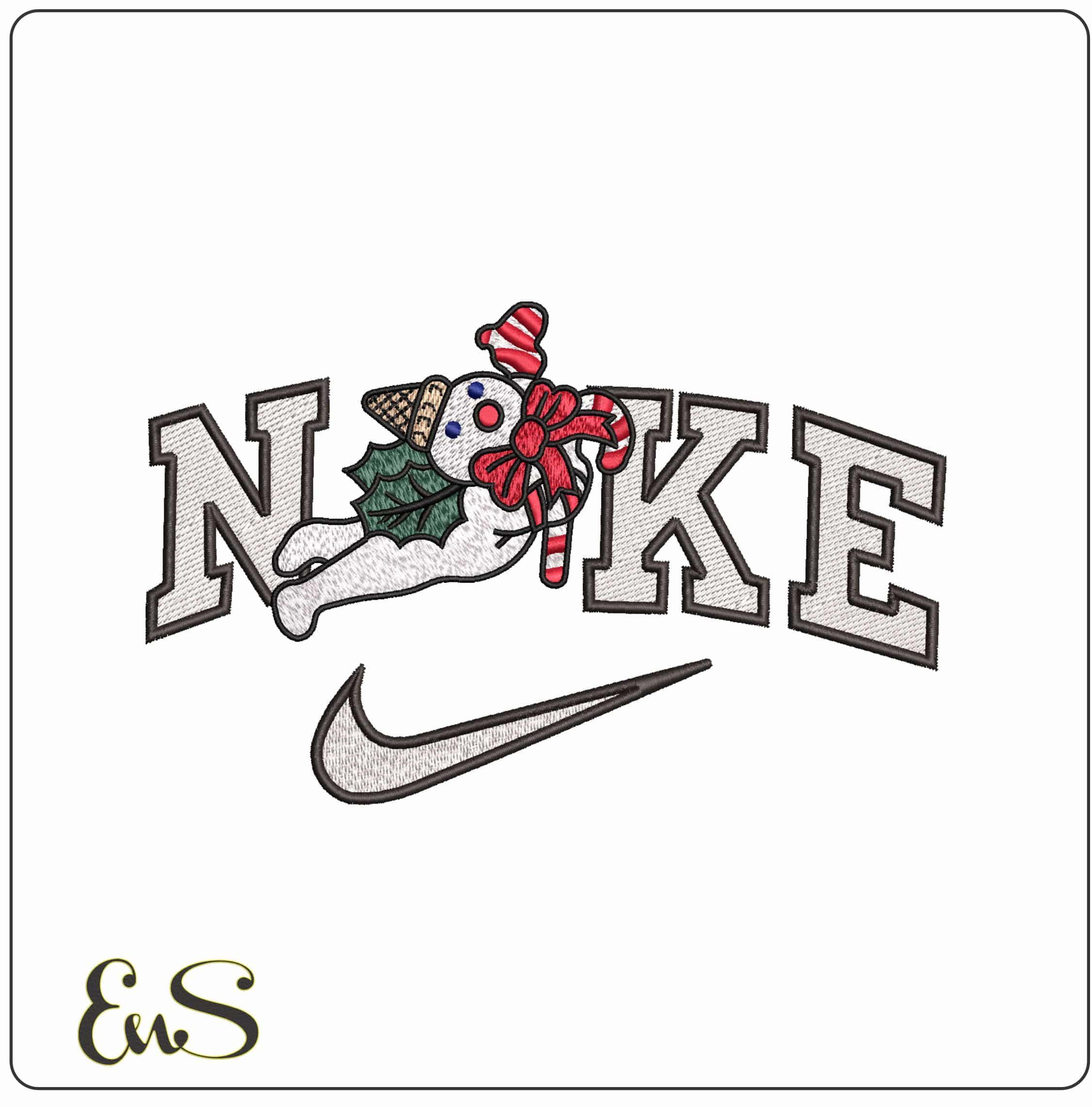 Nike Flying Snowman- Elegant embroidery design file - instant download
